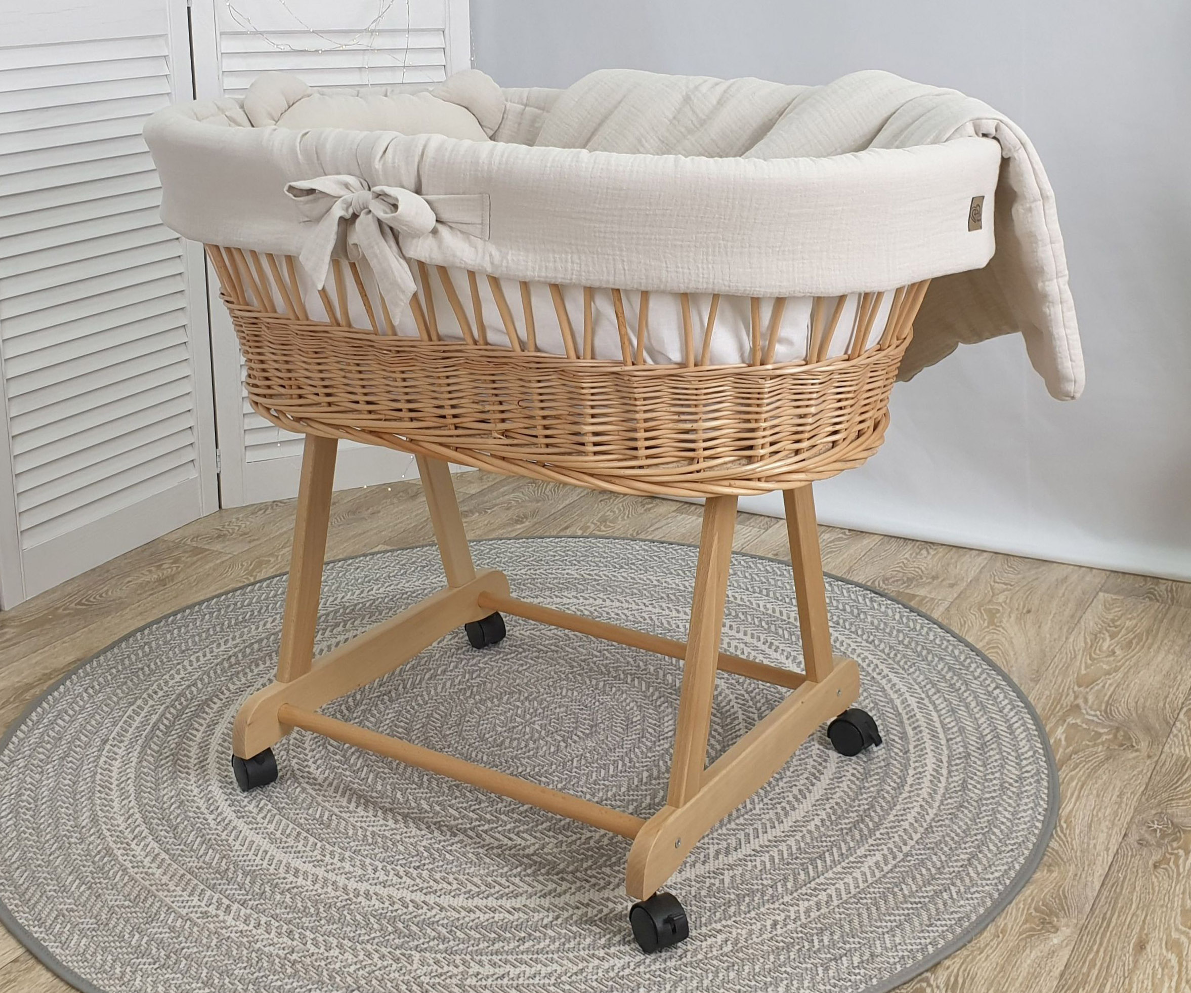 Vestidura para moisés de mimbre 5 piezas con dosel beige muselina y algodón - foto 3