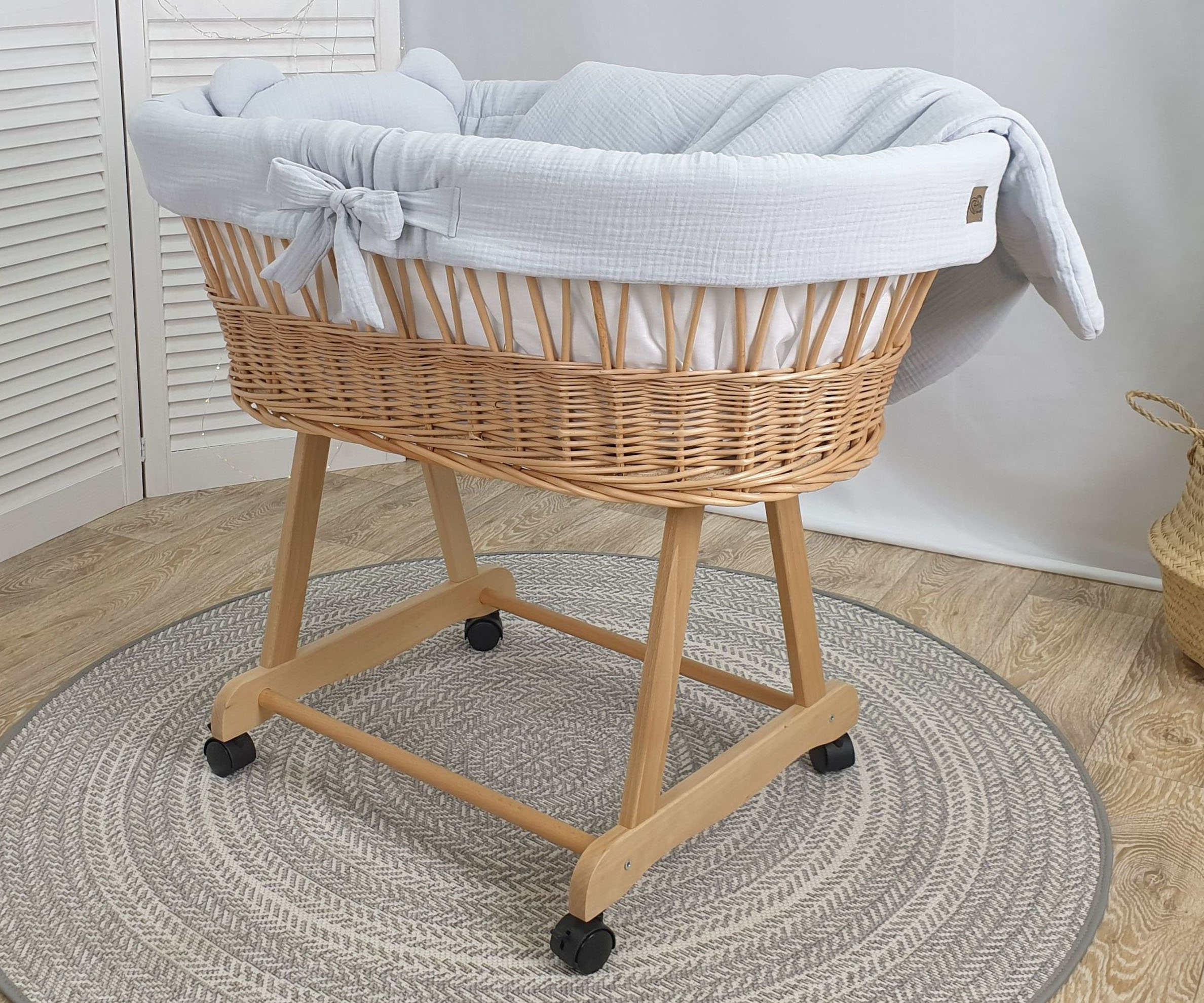 Vestidura para moisés de mimbre 5 piezas con dosel gris muselina y algodón - foto 3