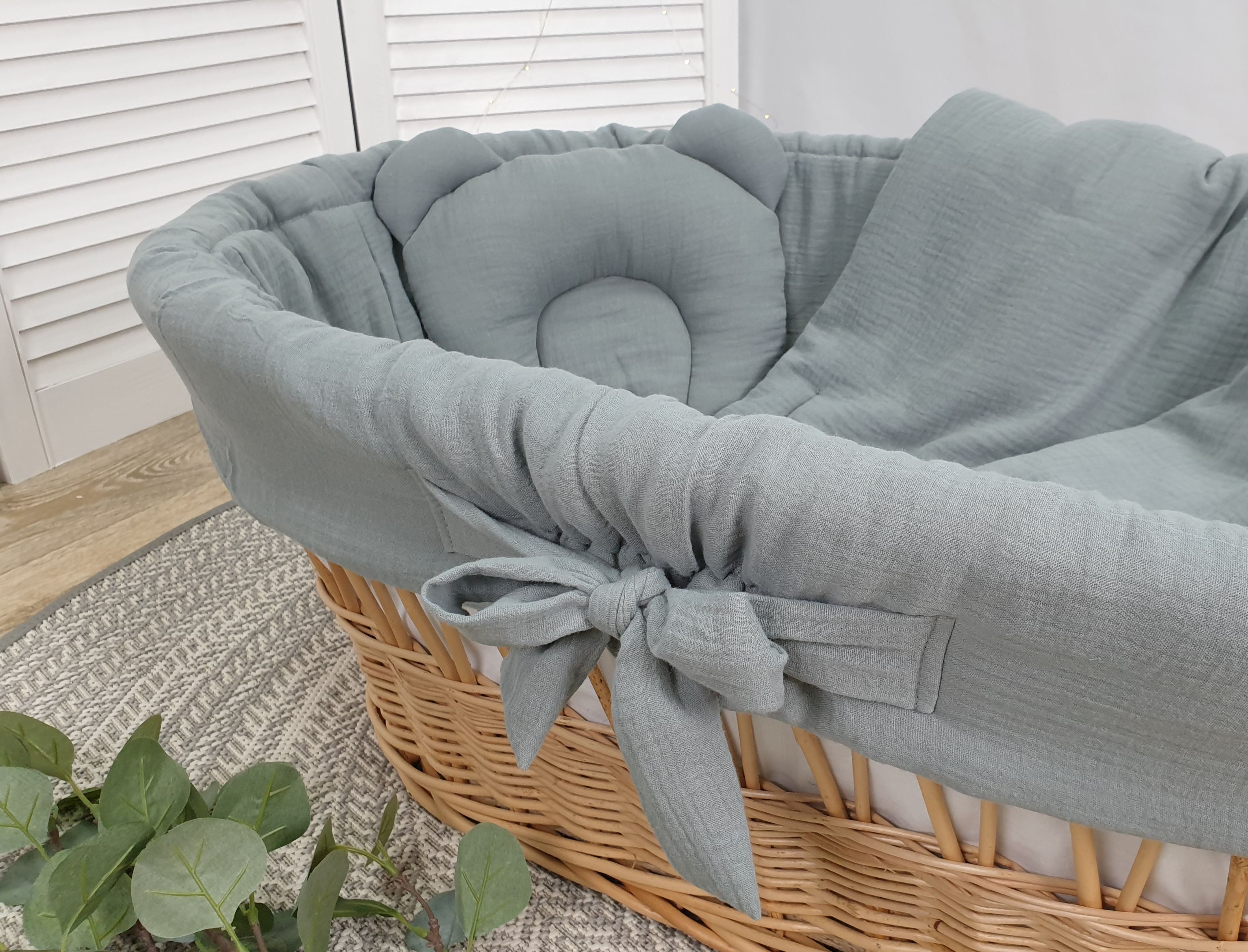 Vestidura para moisés de mimbre 5 piezas con dosel caqui muselina y algodón