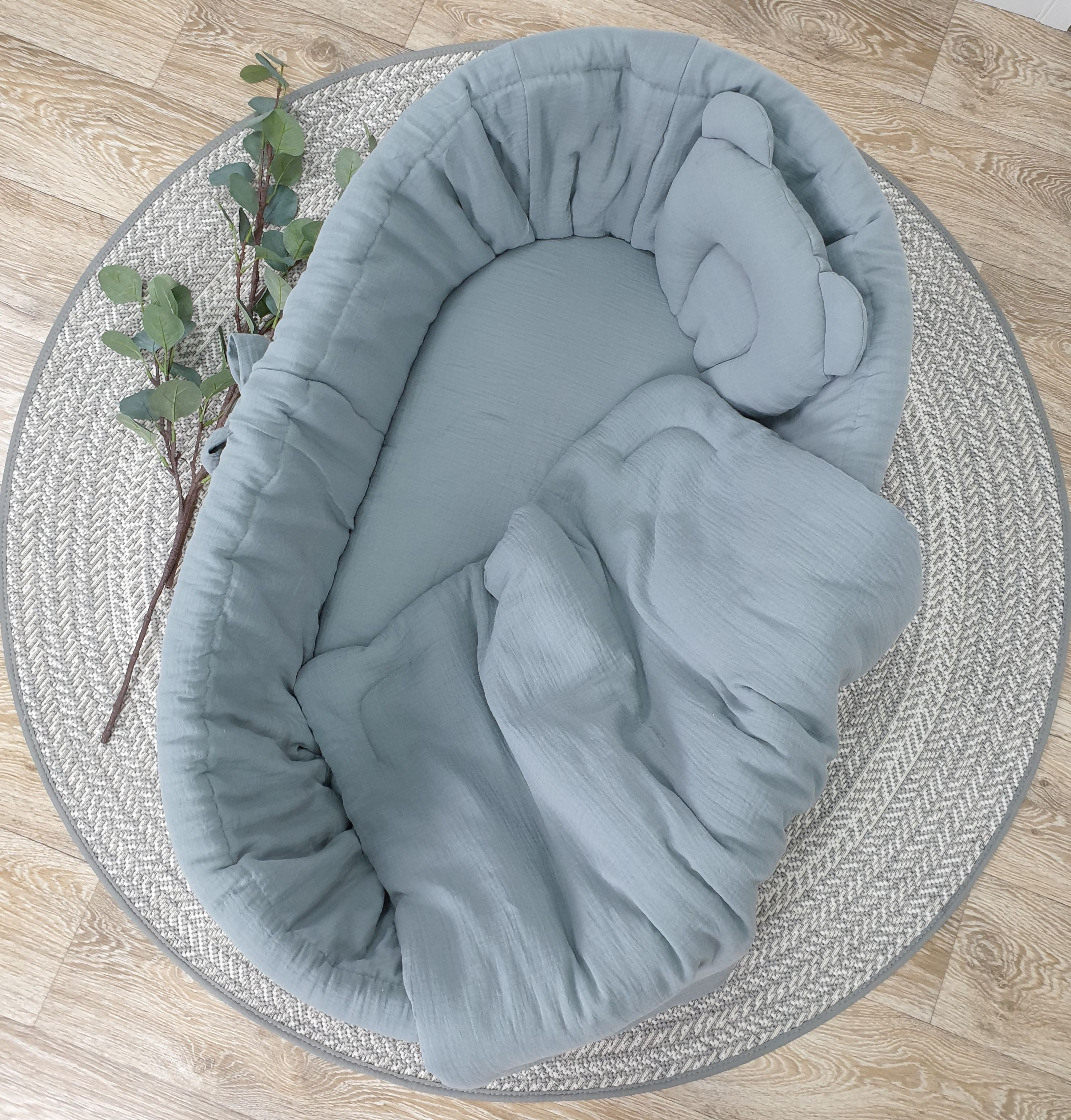 Vestidura para moisés de mimbre 5 piezas con dosel caqui muselina y algodón - foto 3