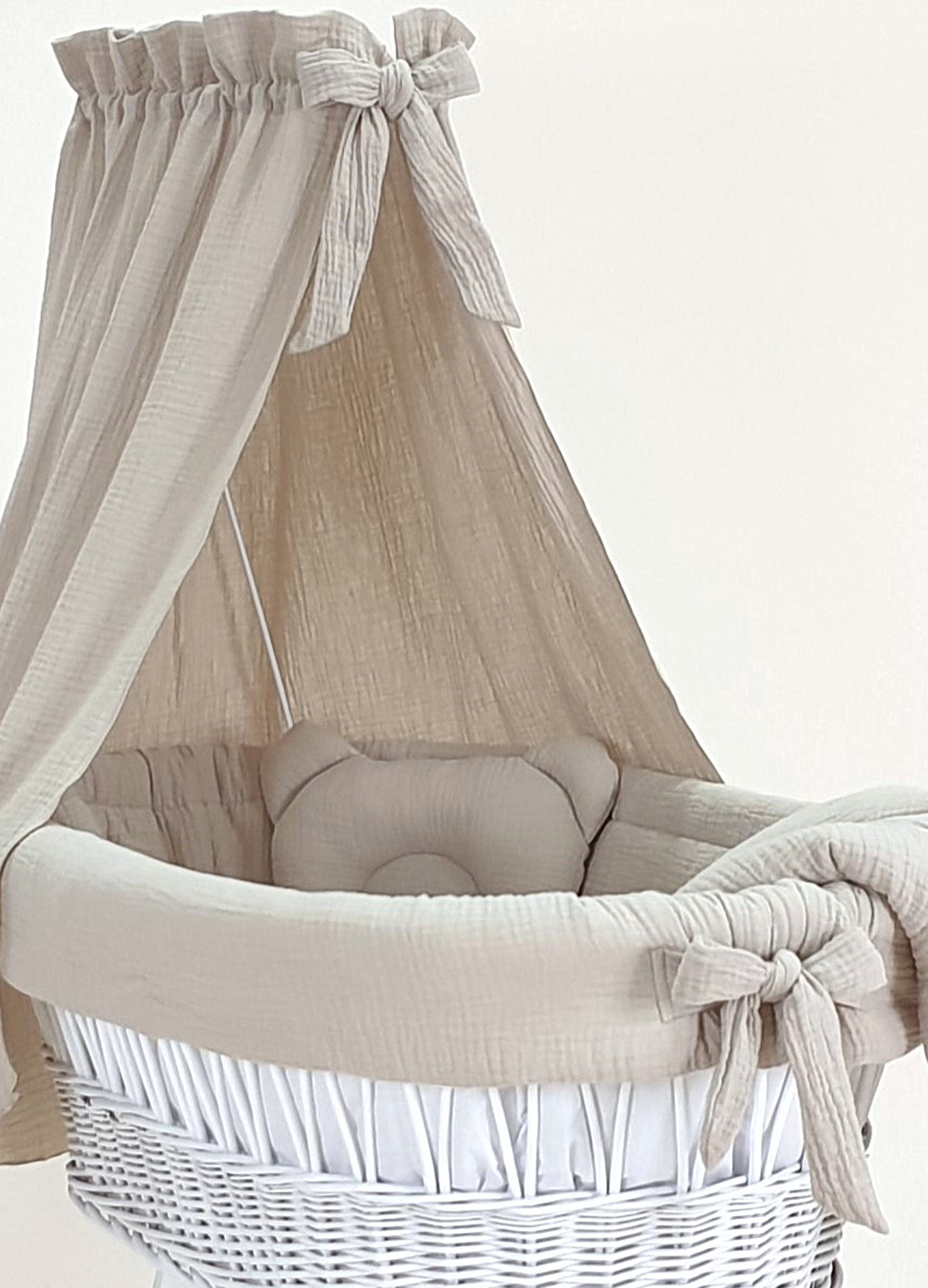 Vestidura para moisés de mimbre 5 piezas con dosel beige muselina