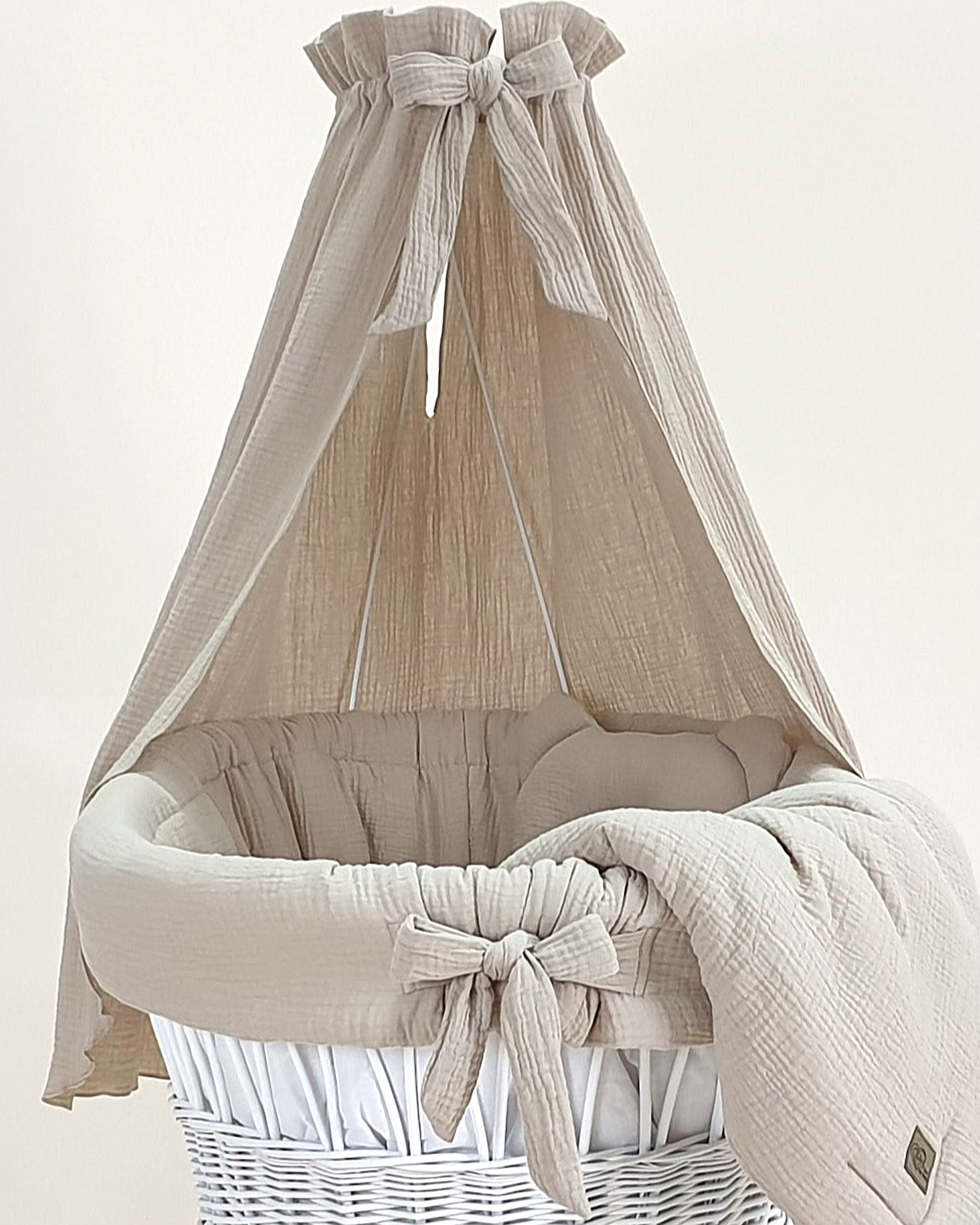 Vestidura para moisés de mimbre 5 piezas con dosel beige muselina - foto 2