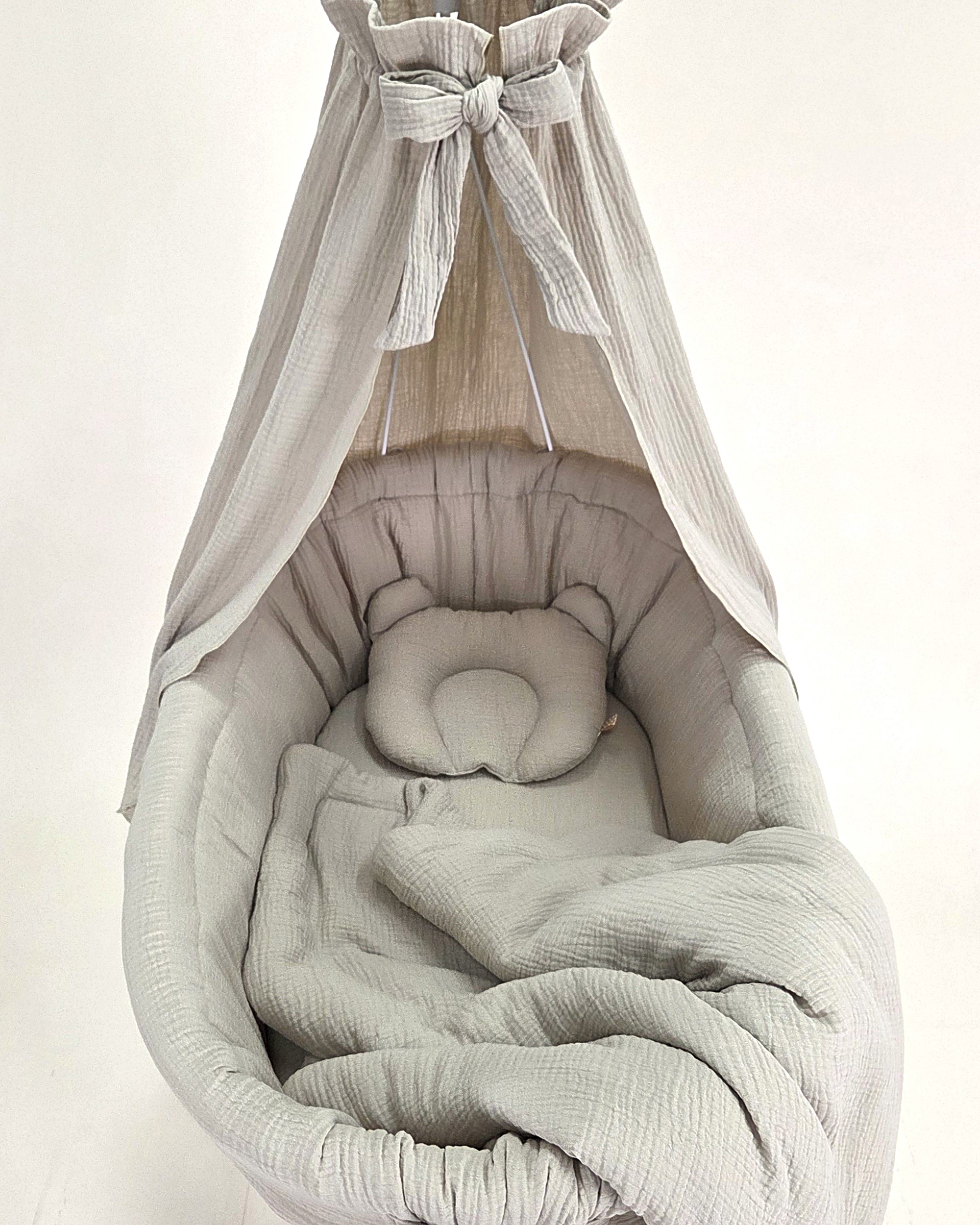 Vestidura para moisés de mimbre 5 piezas con dosel beige muselina - foto 3
