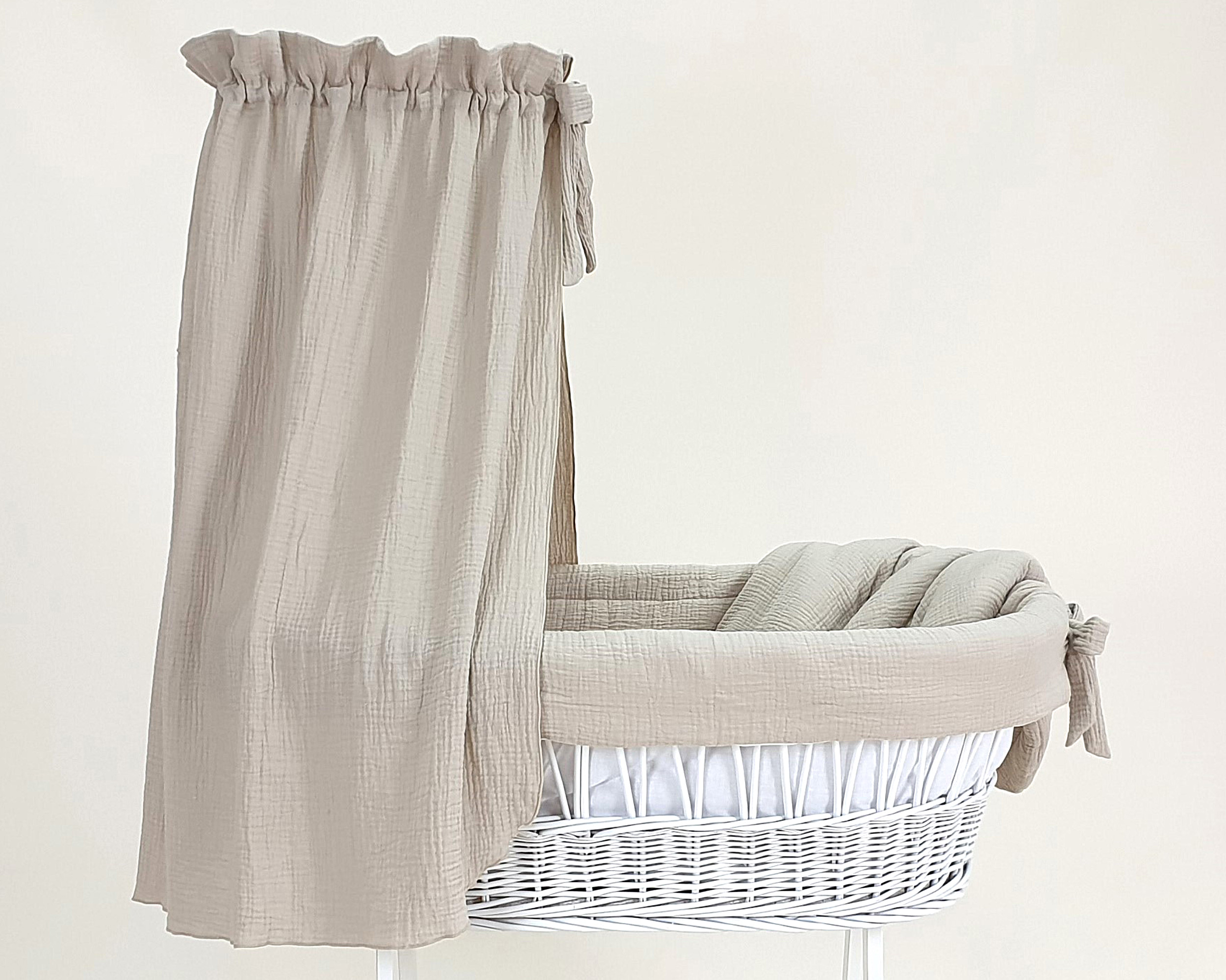 Vestidura para moisés de mimbre 5 piezas con dosel beige muselina - foto 4