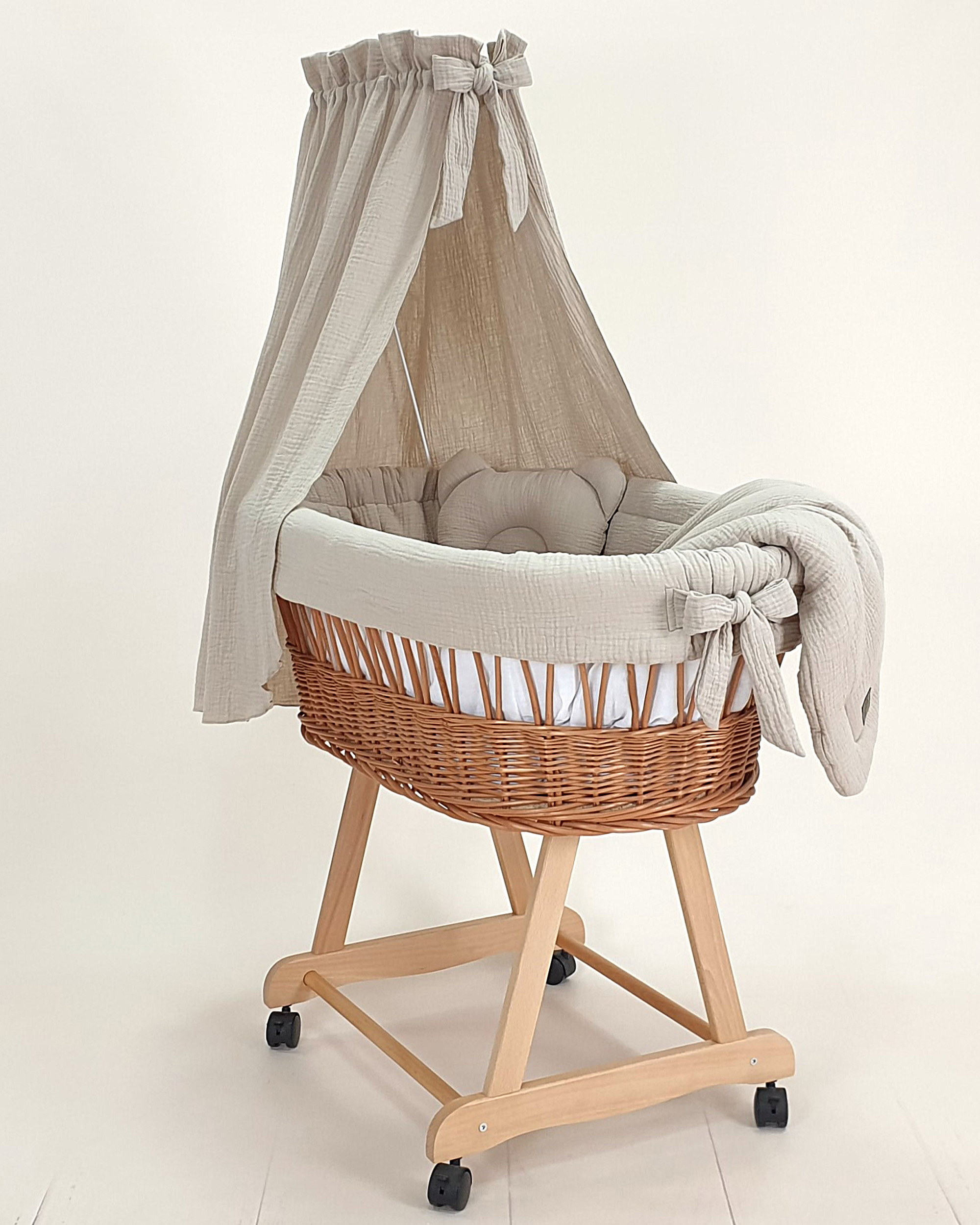Vestidura para moisés de mimbre 5 piezas con dosel beige muselina - foto 5