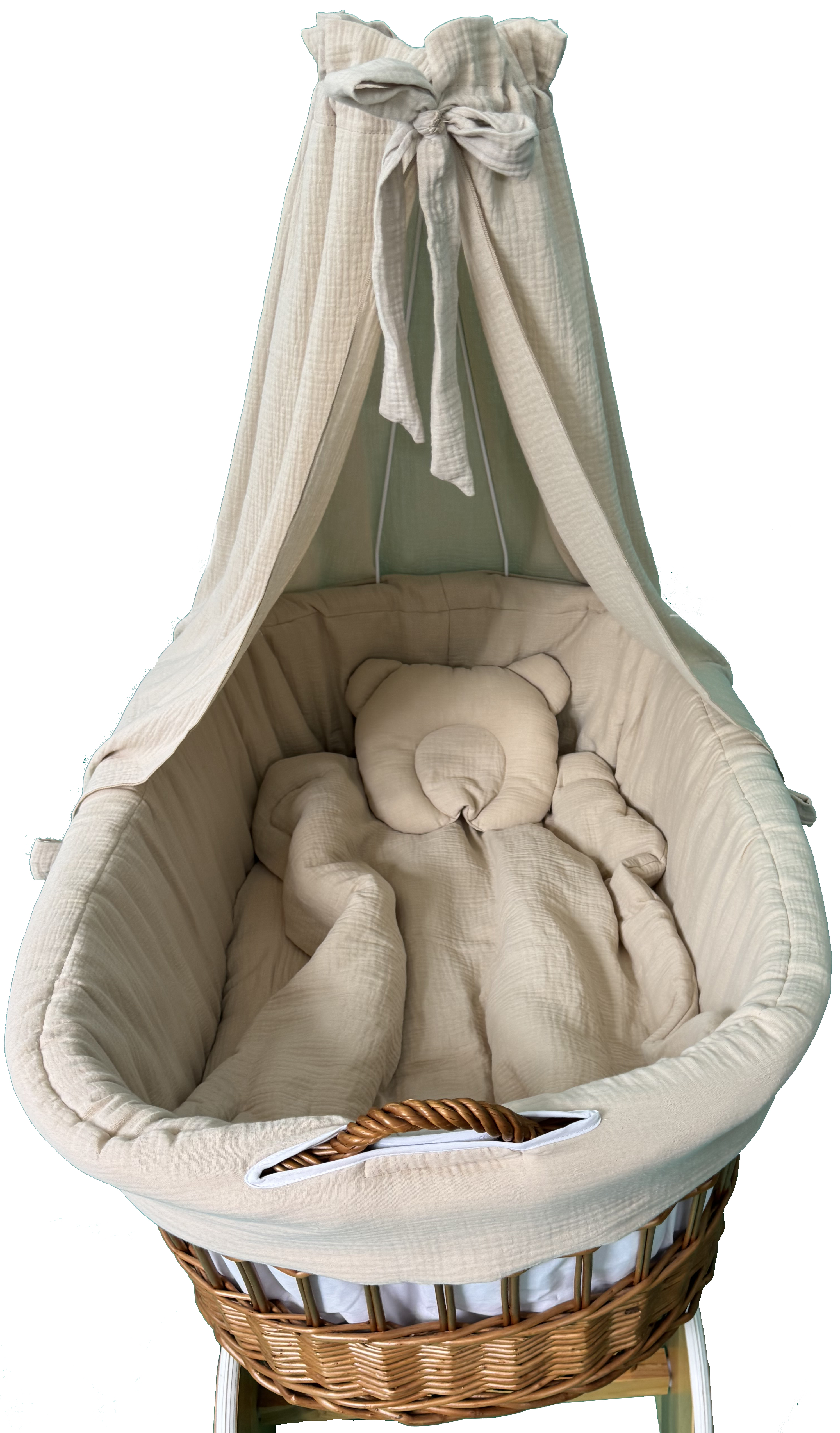 Vestidura para moisés de mimbre 5 piezas con dosel beige muselina serie MBEHIMXL
