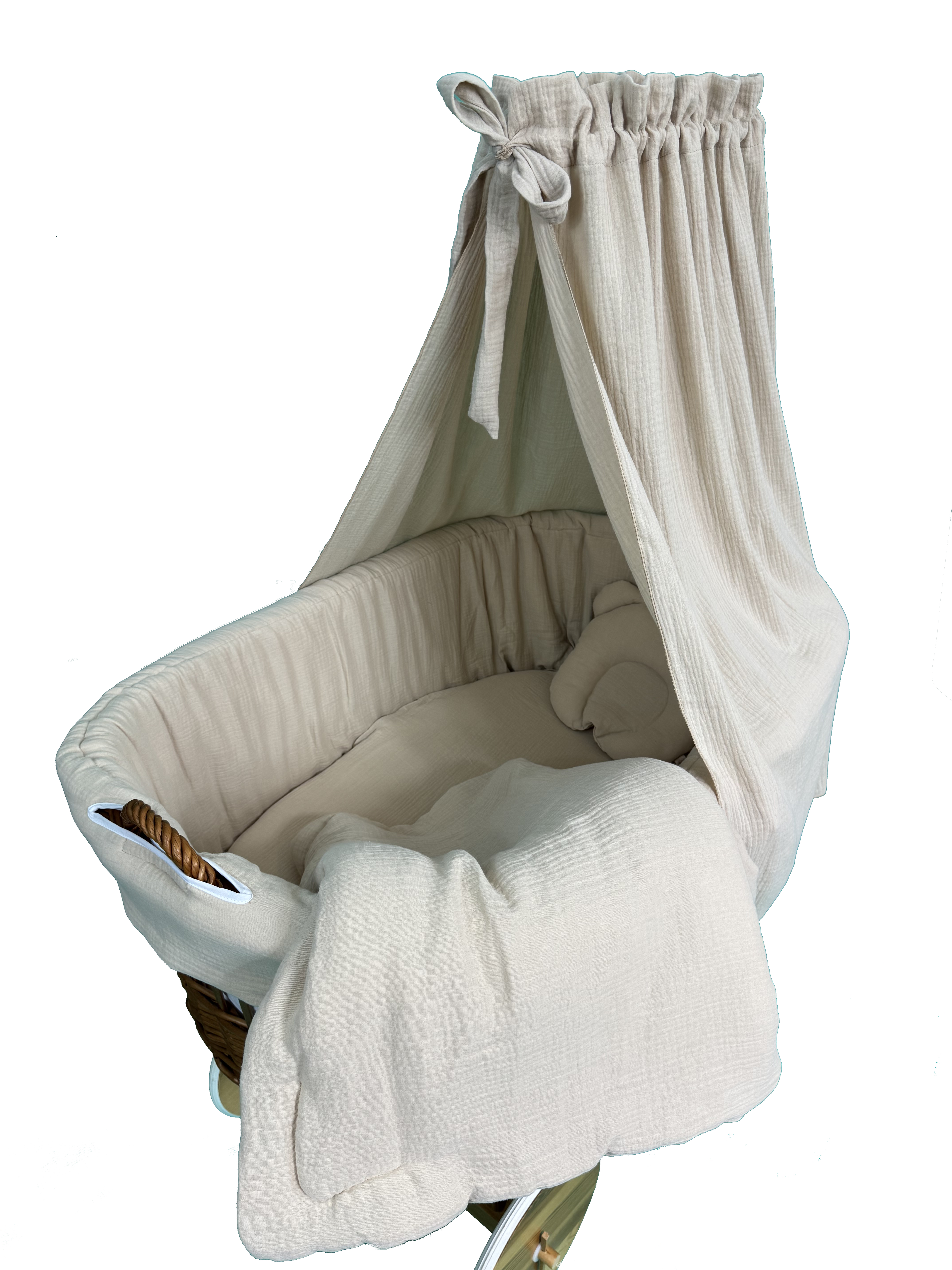Vestidura para moisés de mimbre 5 piezas con dosel beige muselina serie MBEHIMXL - foto 2