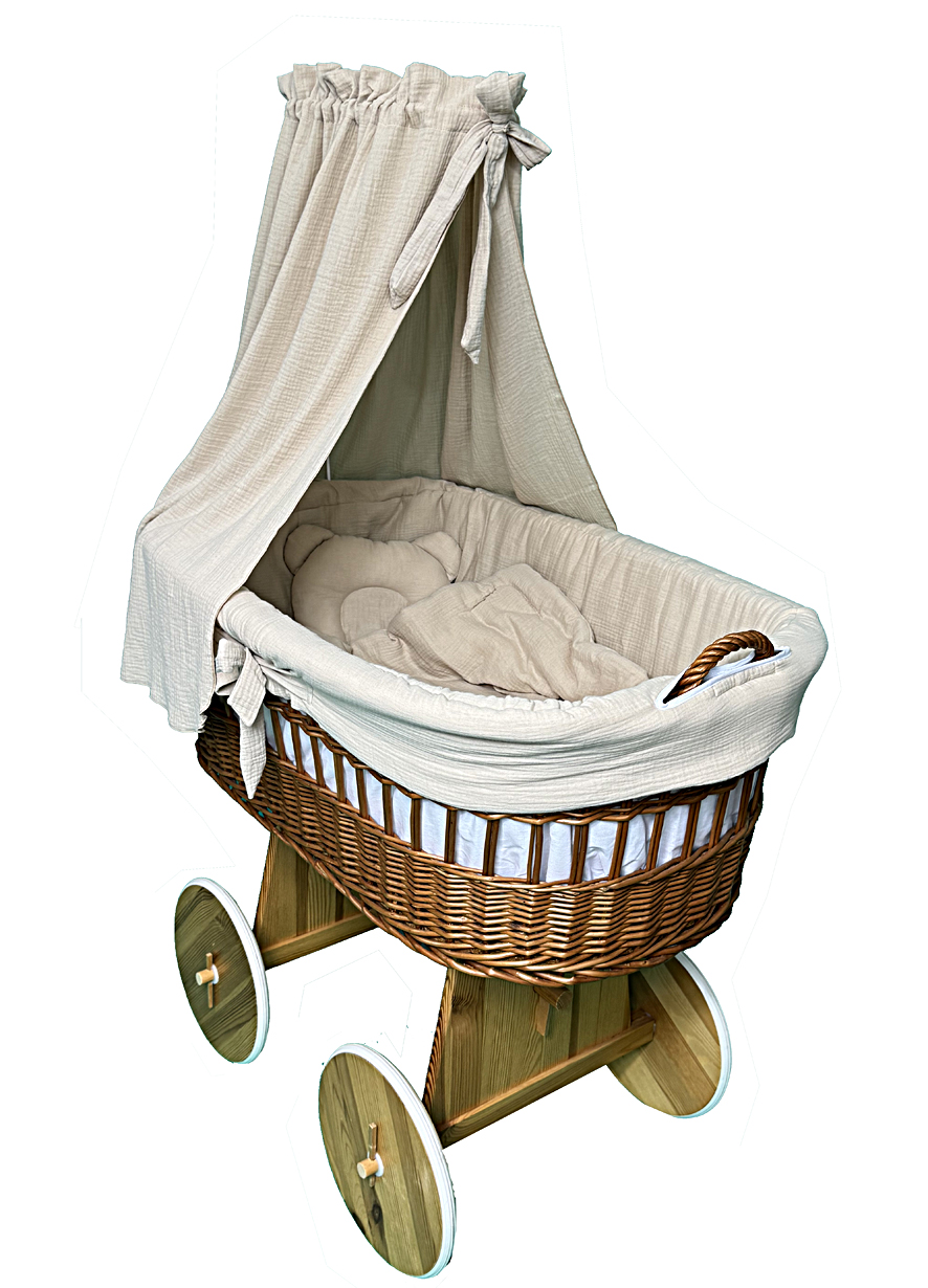 Vestidura para moisés de mimbre 5 piezas con dosel beige muselina serie MBEHIMXL - foto 3