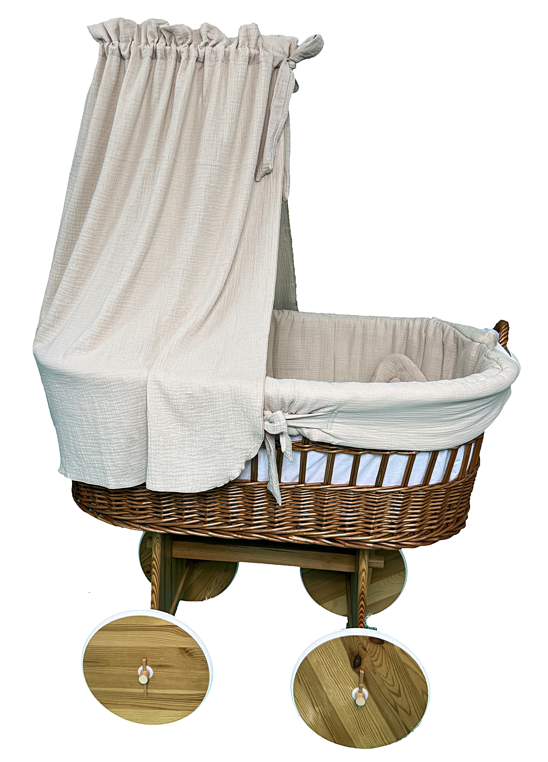 Vestidura para moisés de mimbre 5 piezas con dosel beige muselina serie MBEHIMXL - foto 5
