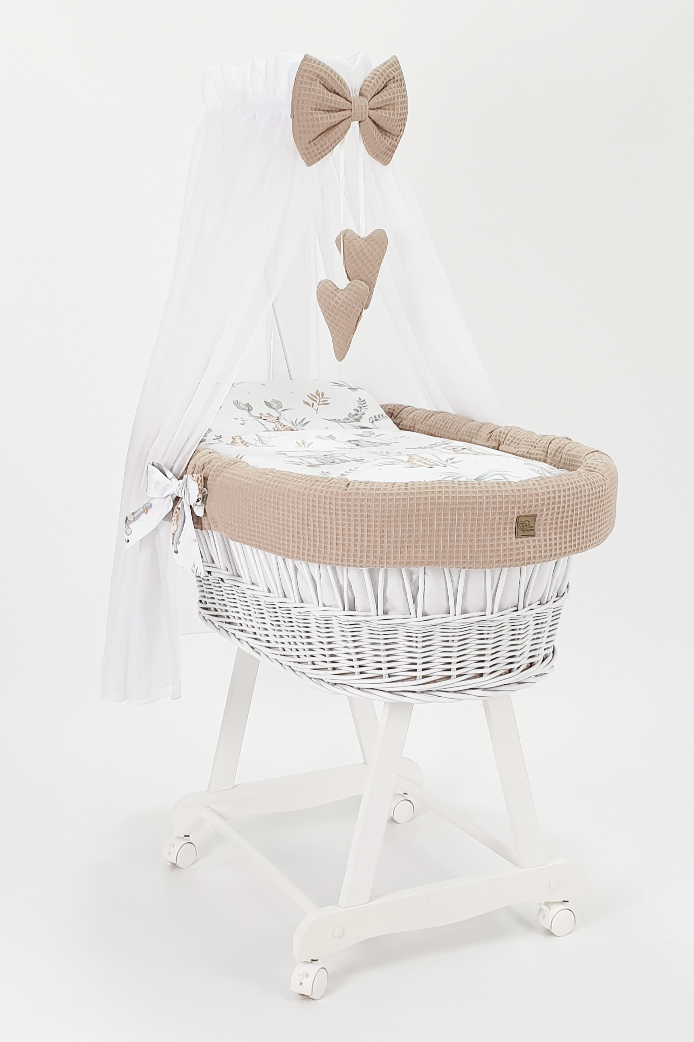 Vestidura para moisés de mimbre 5 piezas con dosel beige, blanco tejido waffle serie BBEHIMXL - foto 2