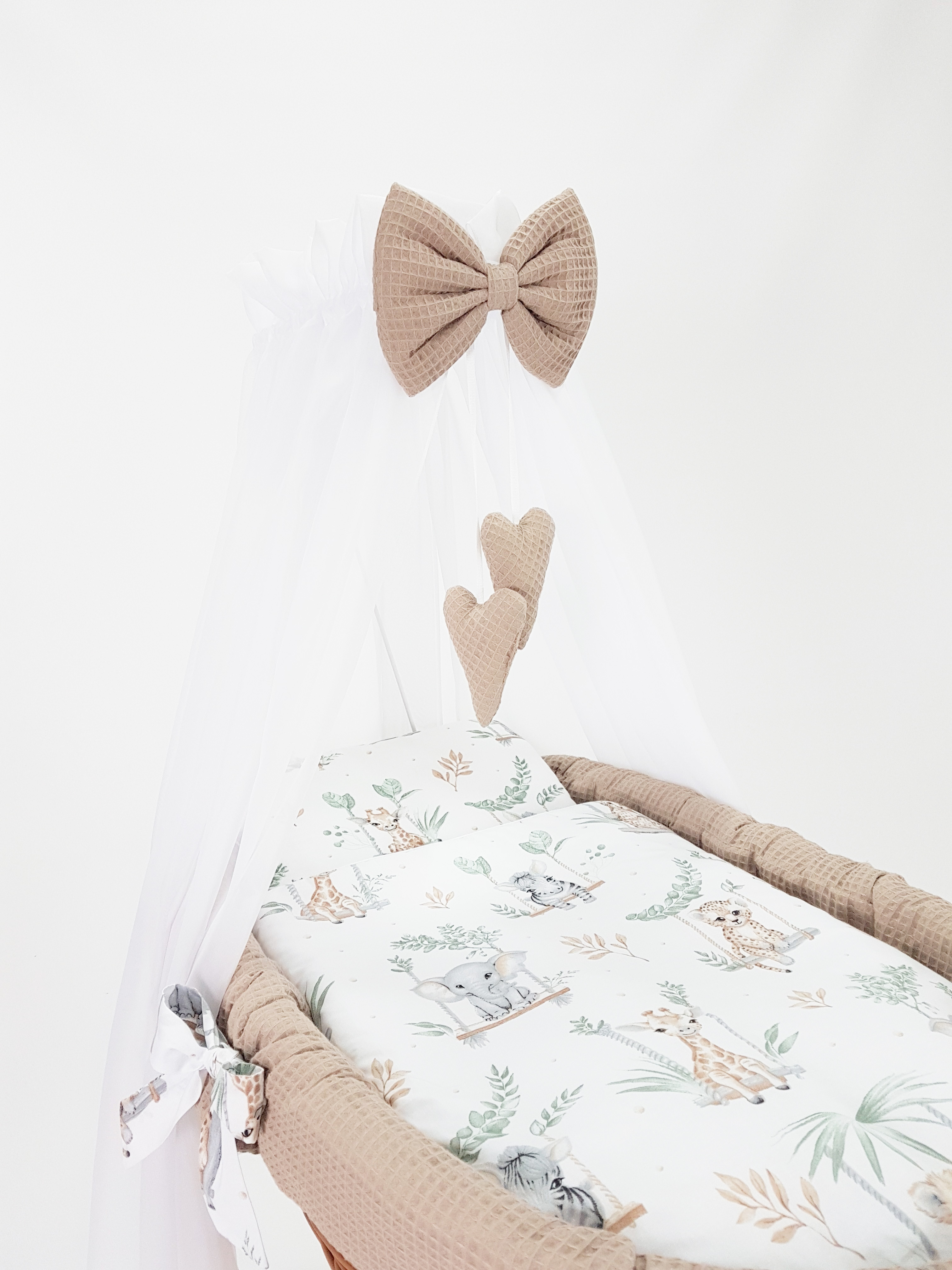 Vestidura para moisés de mimbre 5 piezas con dosel beige, blanco tejido waffle serie BBEHIMXL - foto 5