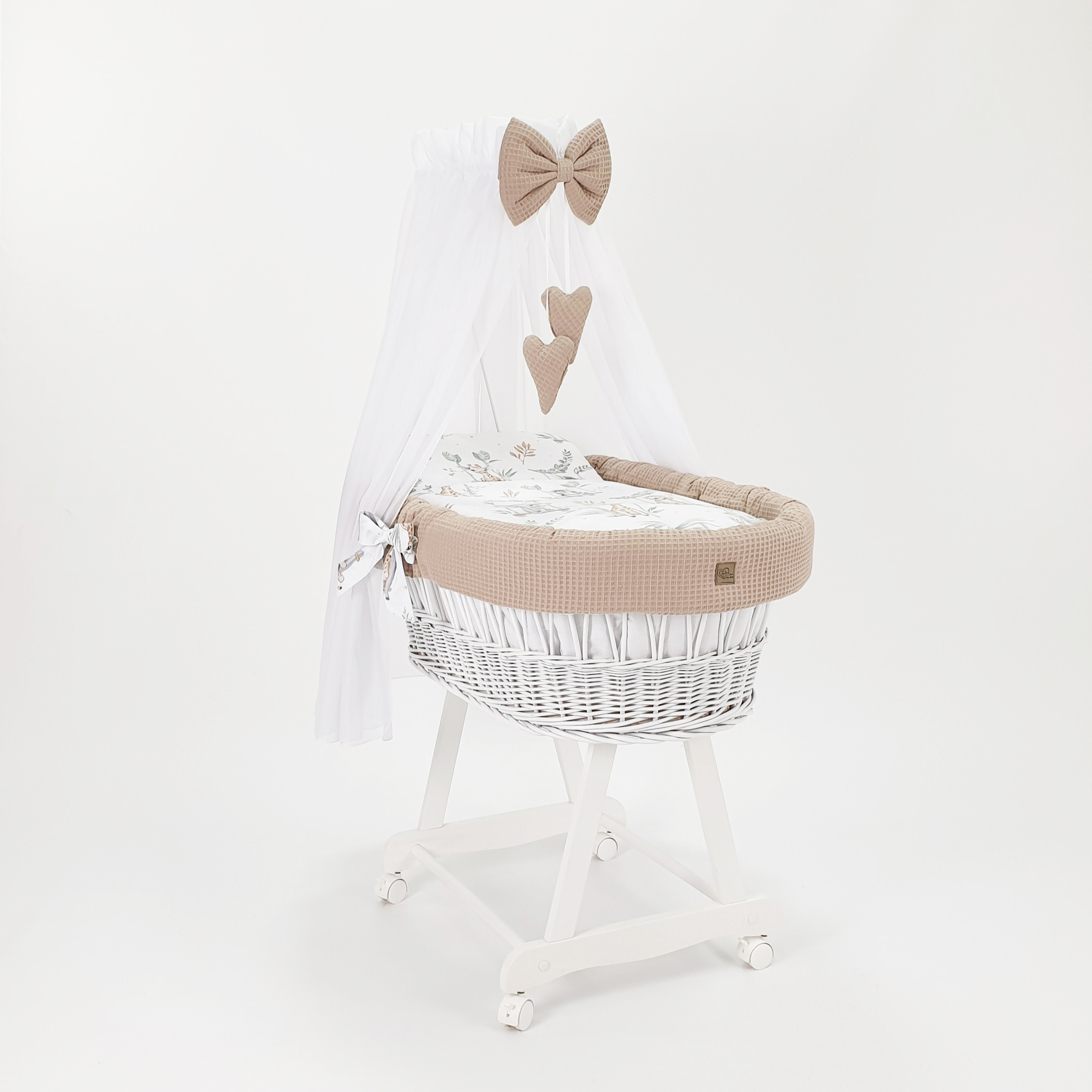 Vestidura para moisés de mimbre 5 piezas con dosel beige, blanco tejido waffle serie BBEHIMXXL - foto 3