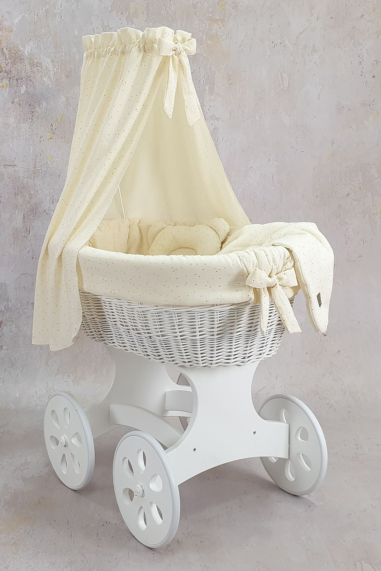 Vestidura para moisés de mimbre 5 piezas con dosel crudo, crema muselina - foto 5