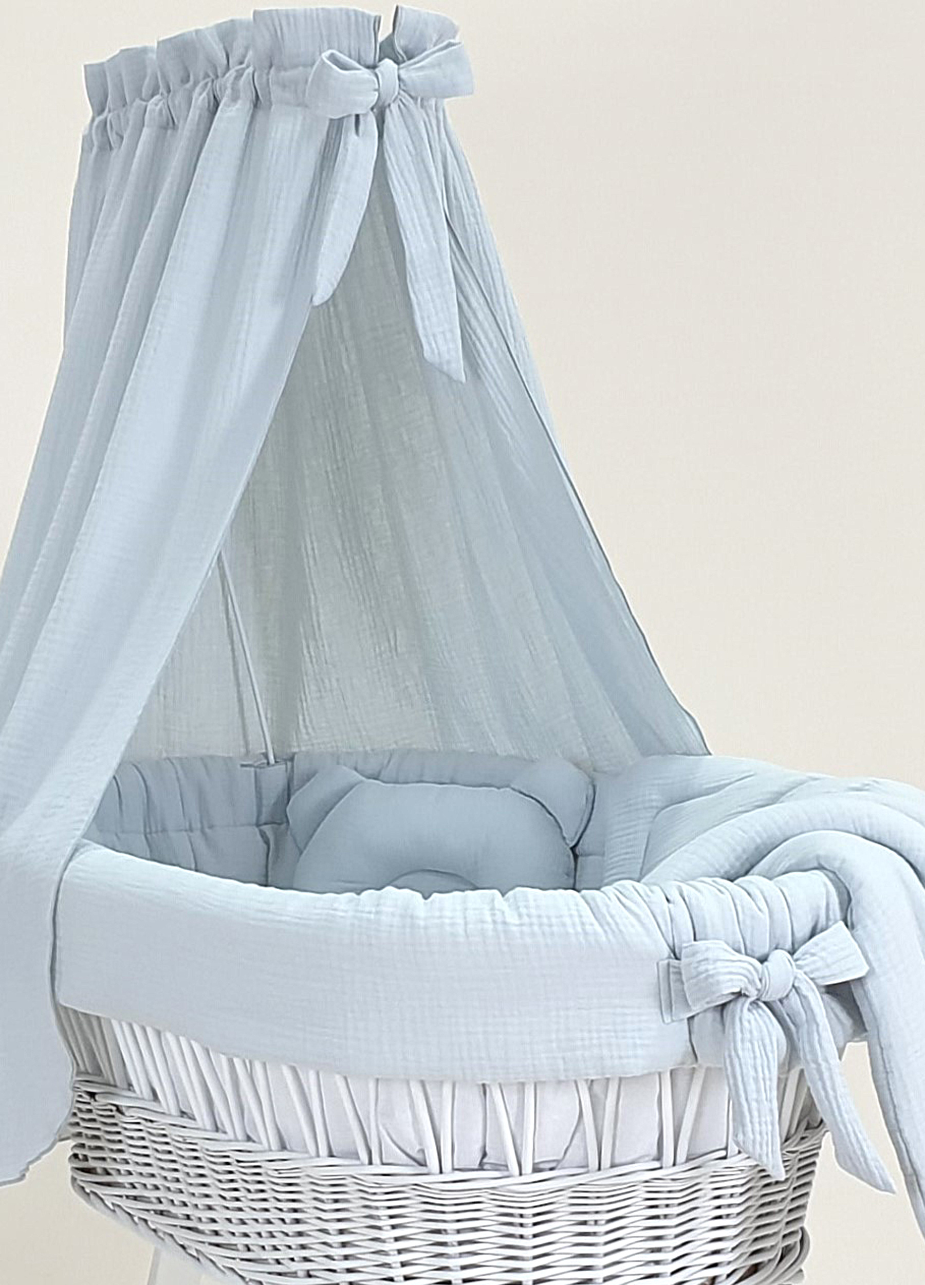 Vestidura para moisés de mimbre 5 piezas con dosel gris muselina