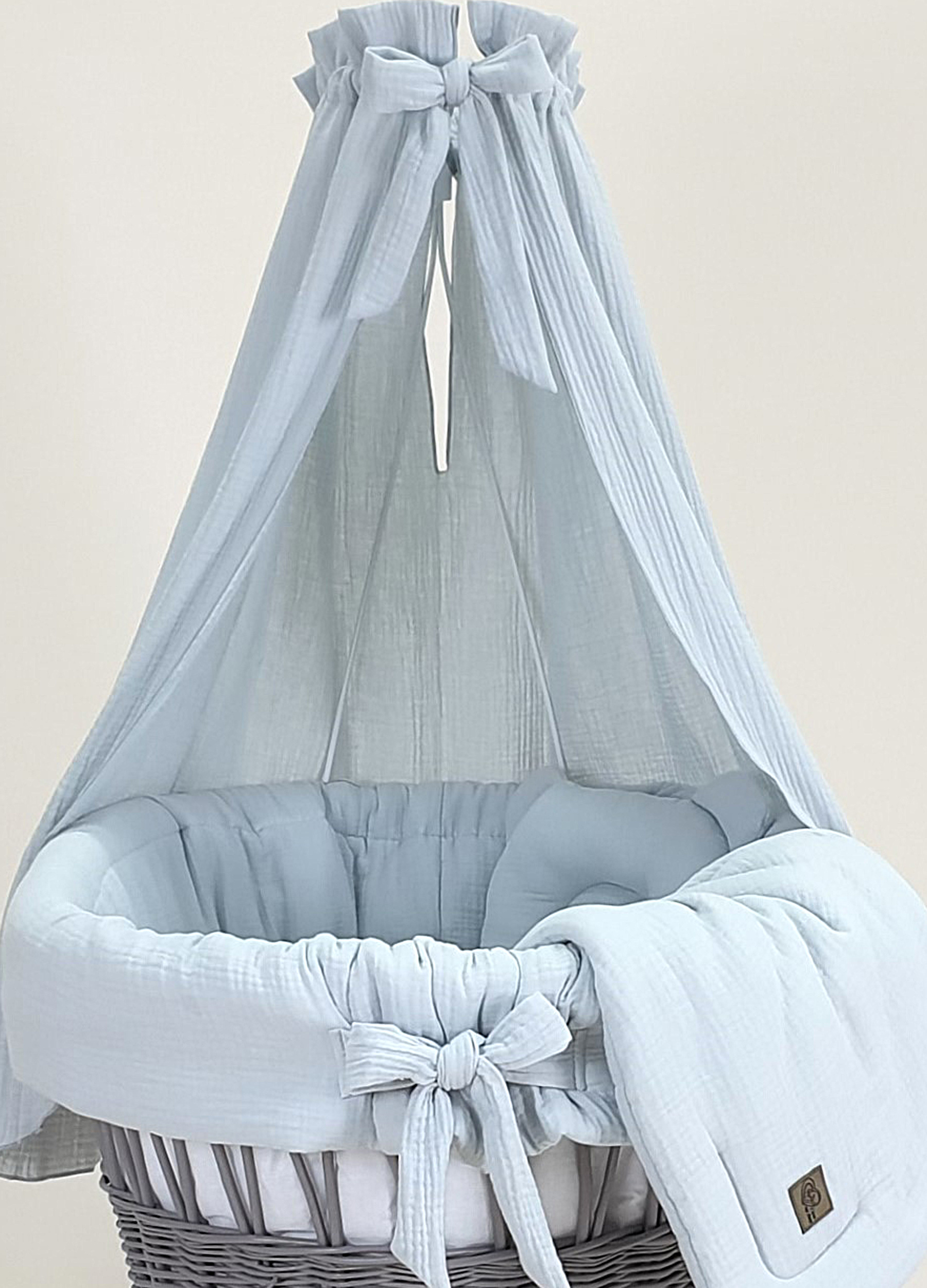 Vestidura para moisés de mimbre 5 piezas con dosel gris muselina - foto 2