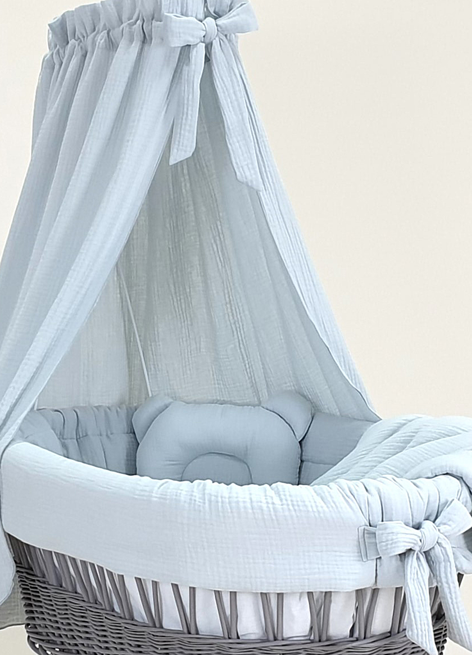 Vestidura para moisés de mimbre 5 piezas con dosel gris muselina - foto 3