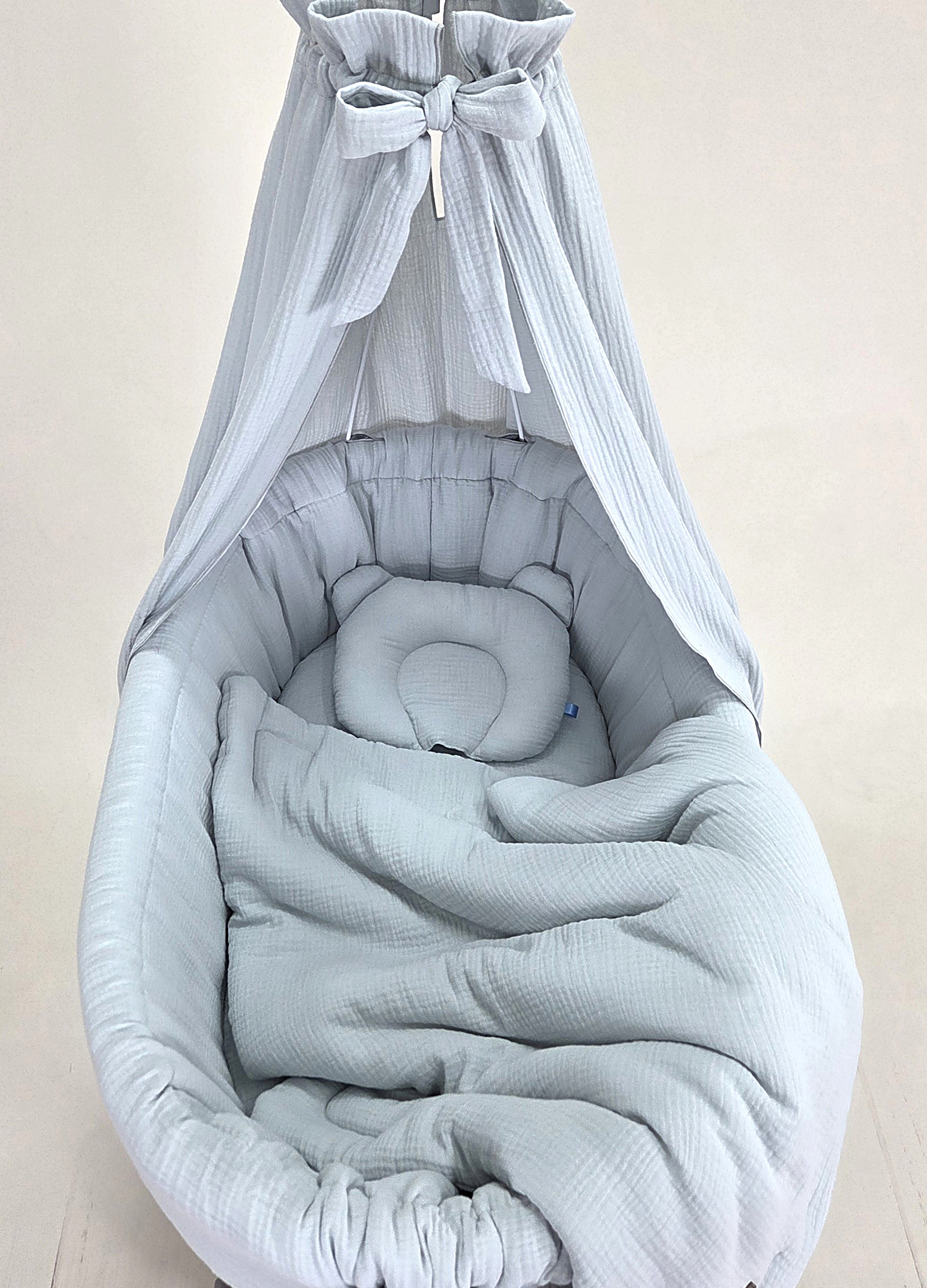 Vestidura para moisés de mimbre 5 piezas con dosel gris muselina - foto 4