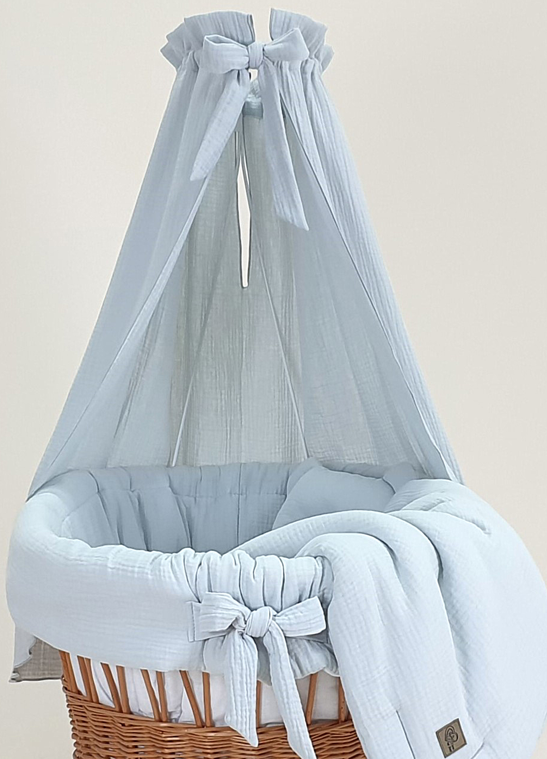 Vestidura para moisés de mimbre 5 piezas con dosel gris muselina - foto 6