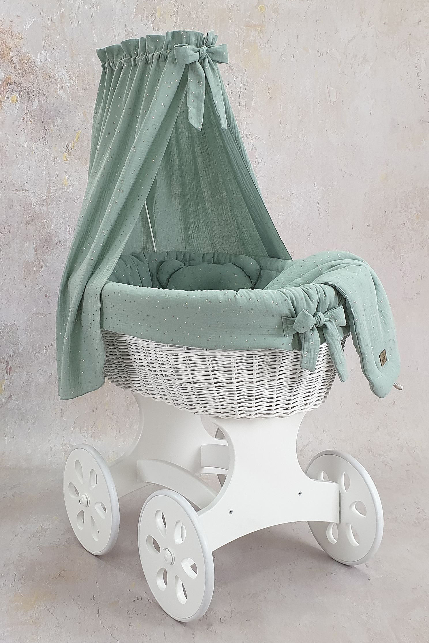 Vestidura para moisés de mimbre 5 piezas con dosel caqui muselina