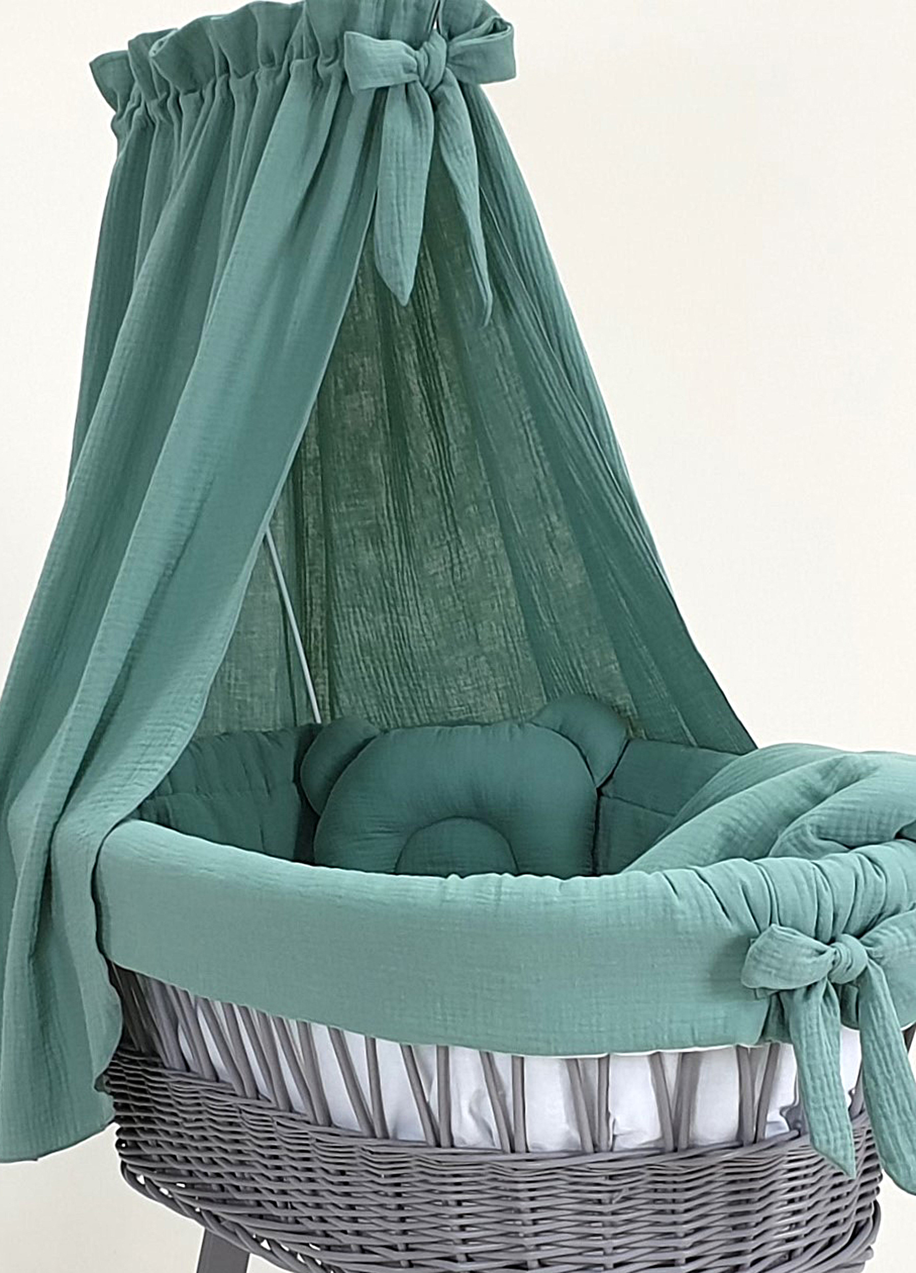 Vestidura para moisés de mimbre 5 piezas con dosel caqui muselina serie MKHHIM
