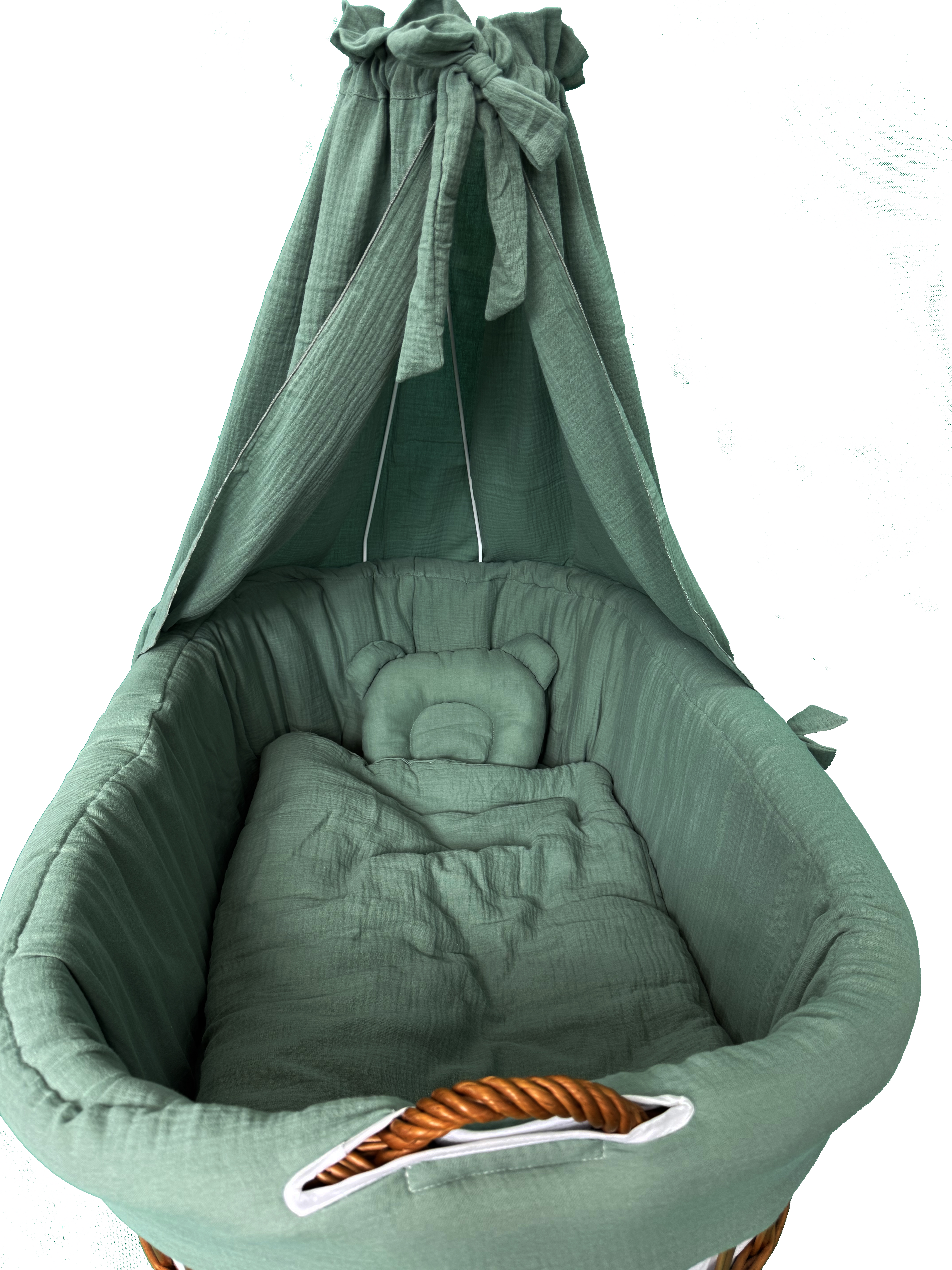 Vestidura para moisés de mimbre 5 piezas con dosel caqui muselina serie MKHHIMXL