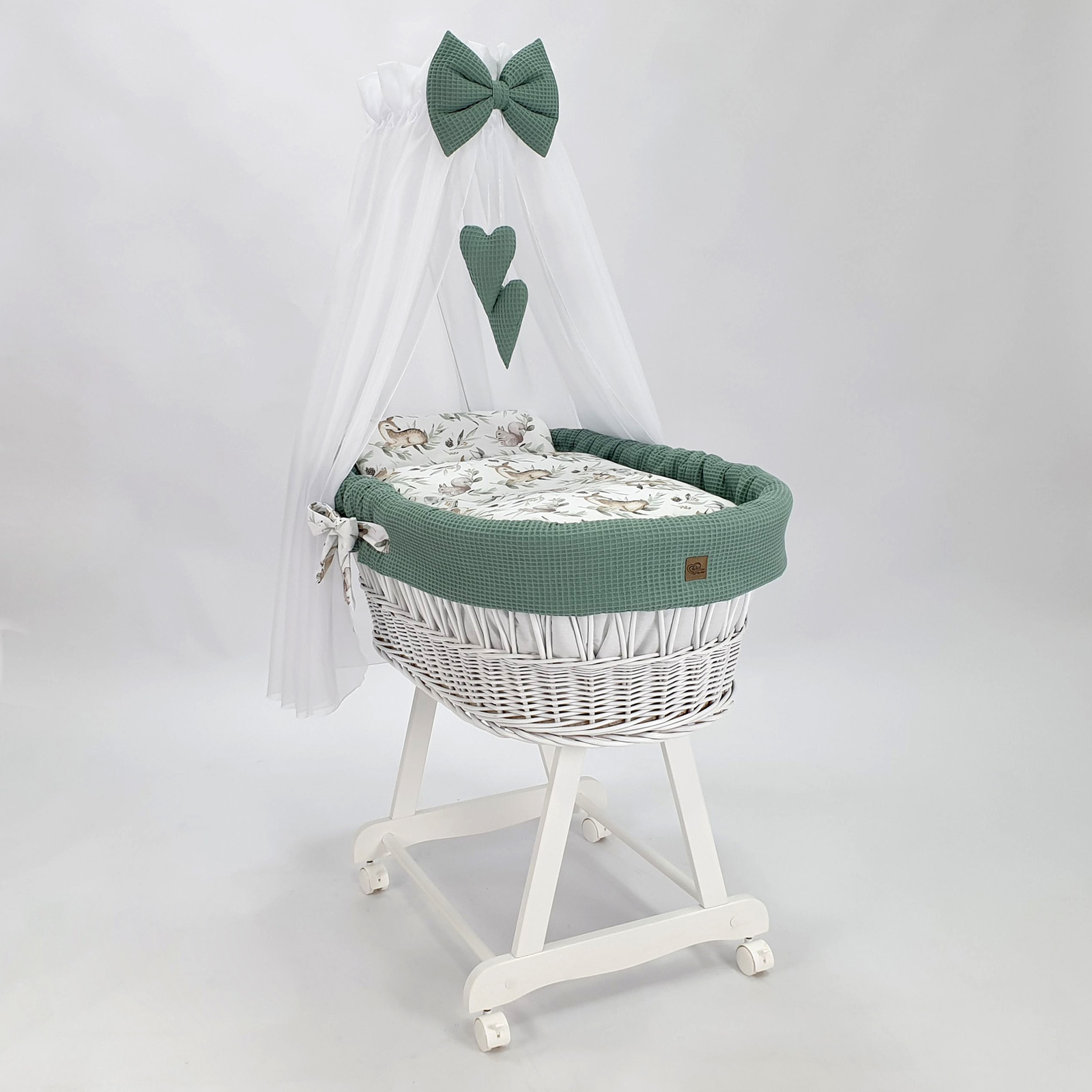 Vestidura para moisés de mimbre 5 piezas con dosel caqui, blanco tejido waffle - foto 6