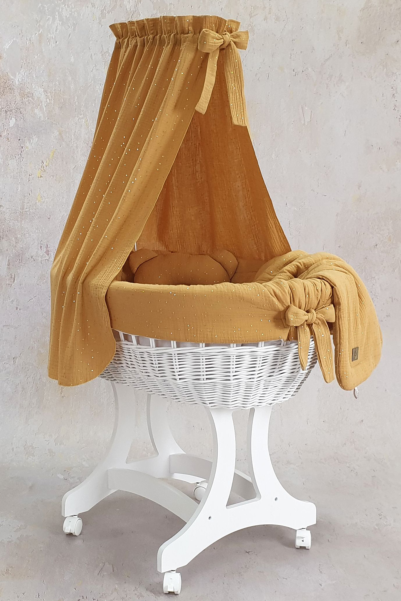 Vestidura para moisés de mimbre 5 piezas con dosel ver fotos del producto muselina - foto 3
