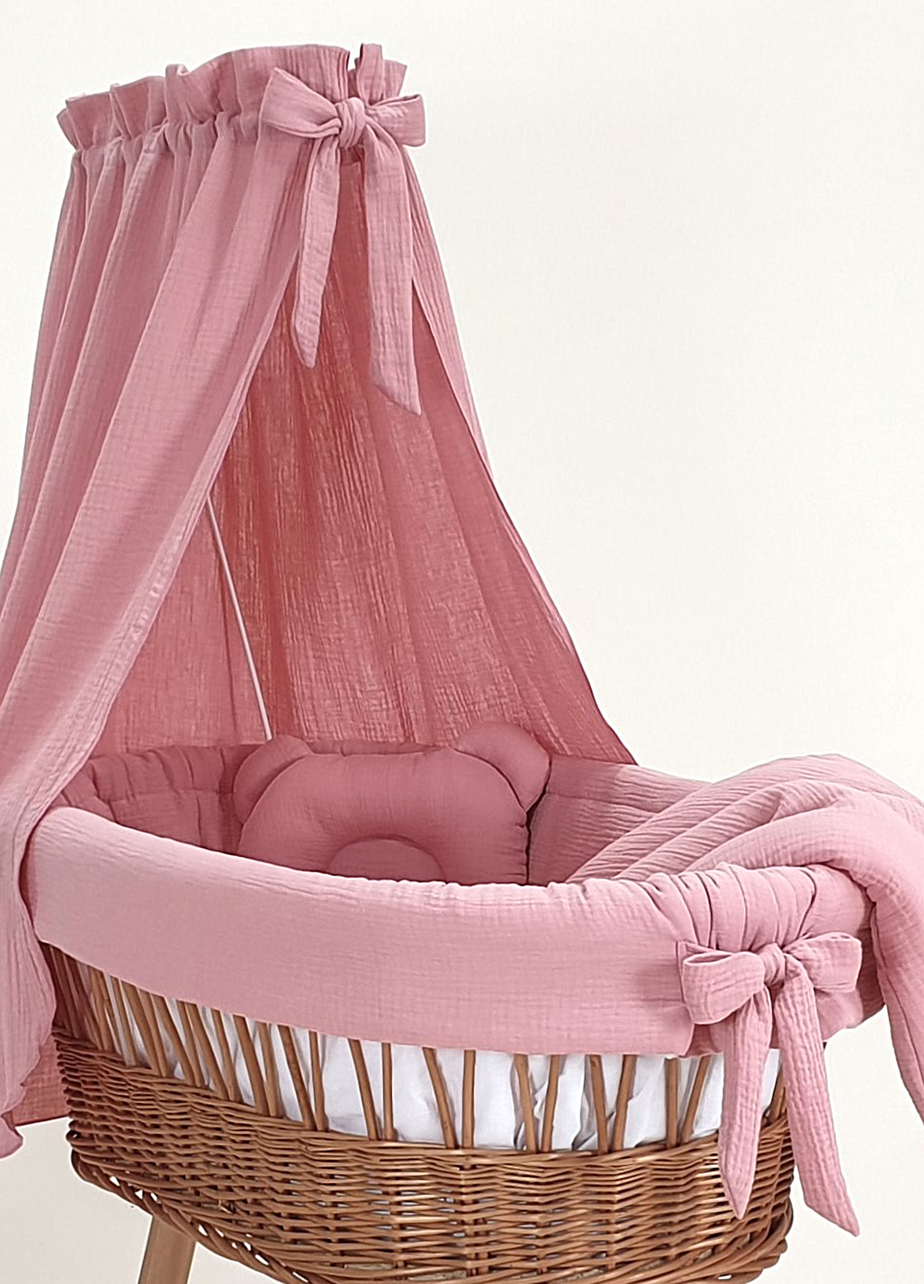 Vestidura para moisés de mimbre 5 piezas con dosel rosa empolvado muselina serie MPRHIM