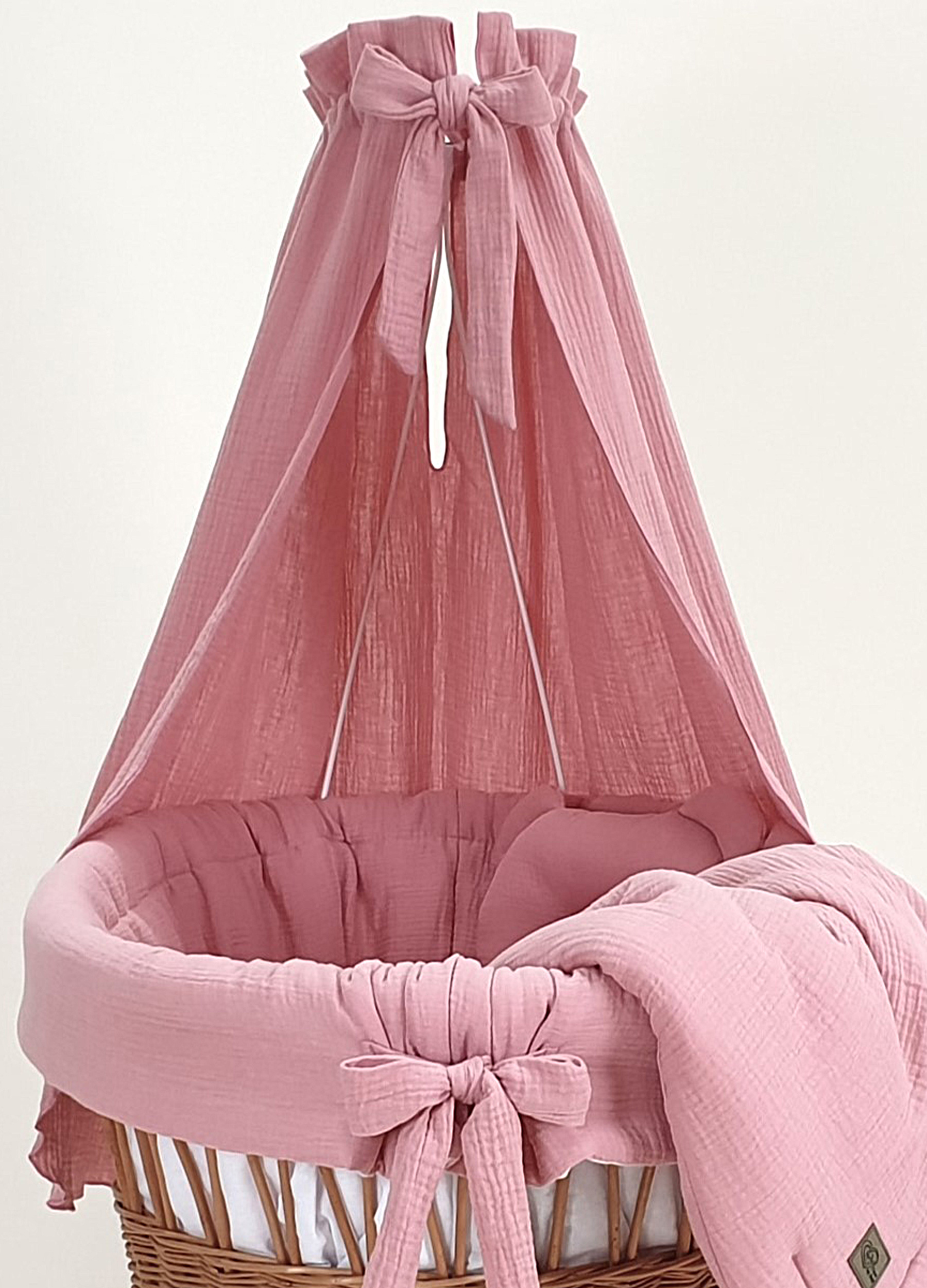 Vestidura para moisés de mimbre 5 piezas con dosel rosa empolvado muselina serie MPRHIM - foto 2