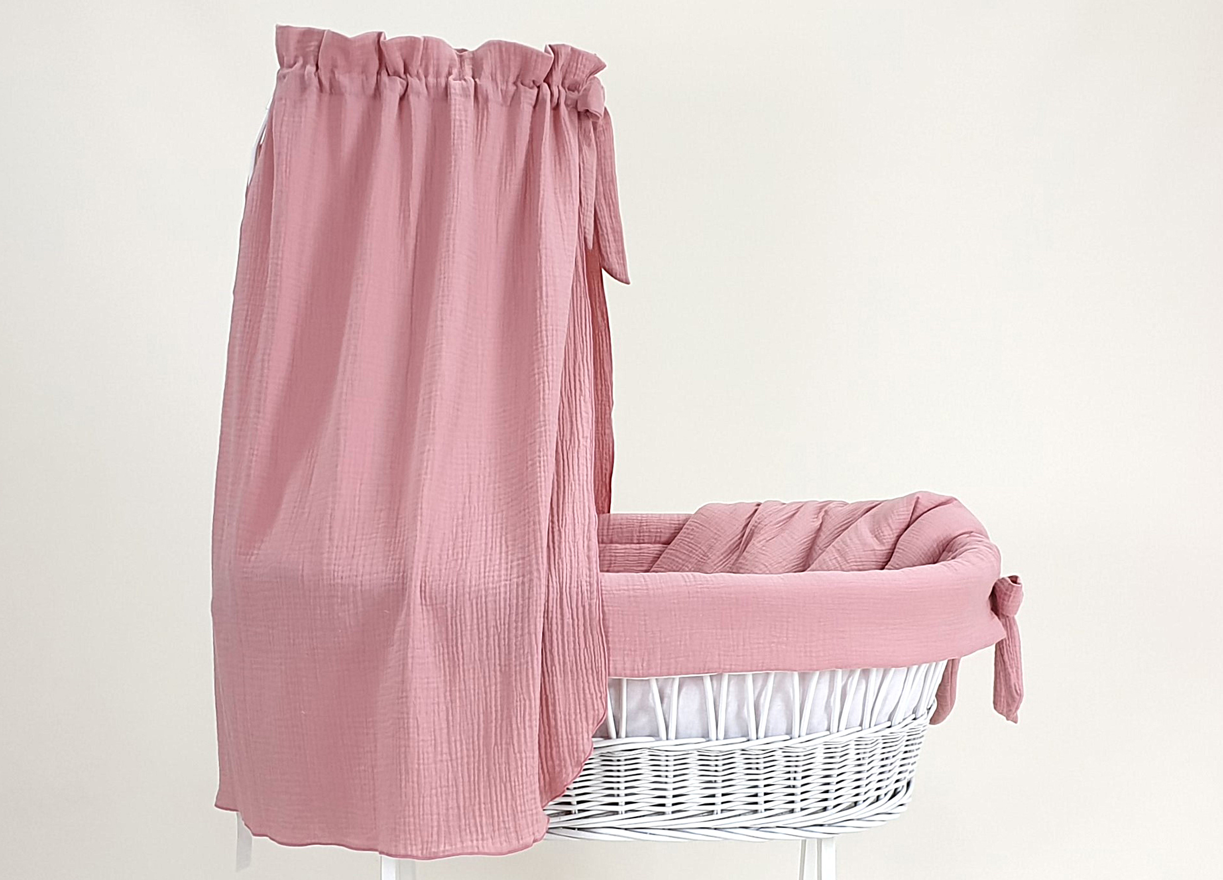 Vestidura para moisés de mimbre 5 piezas con dosel rosa empolvado muselina serie MPRHIM - foto 4