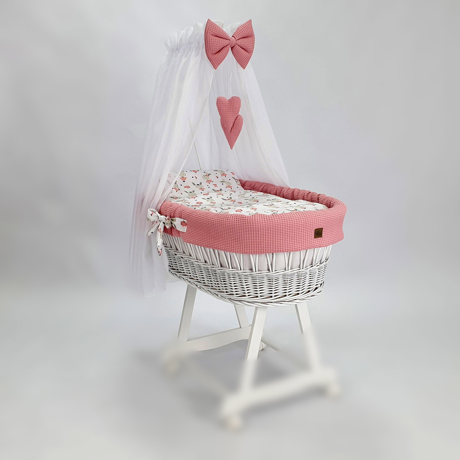 Vestidura para moisés de mimbre 5 piezas con dosel rosa empolvado, blanco tejido waffle serie BPRHIMXXL - foto 4