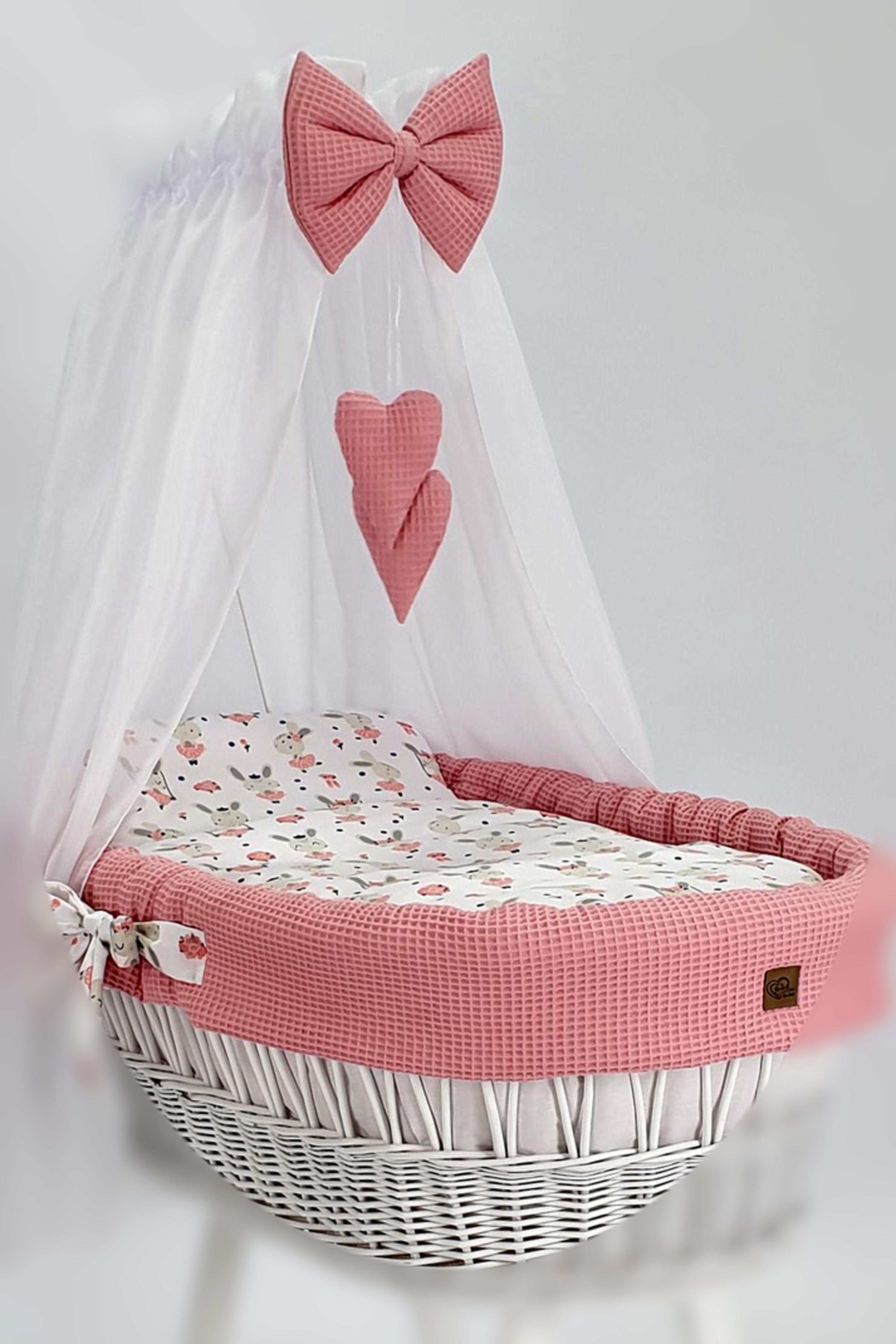 Vestidura para moisés de mimbre 5 piezas con dosel rosa empolvado, blanco tejido waffle serie BPRHIMXXL - foto 7