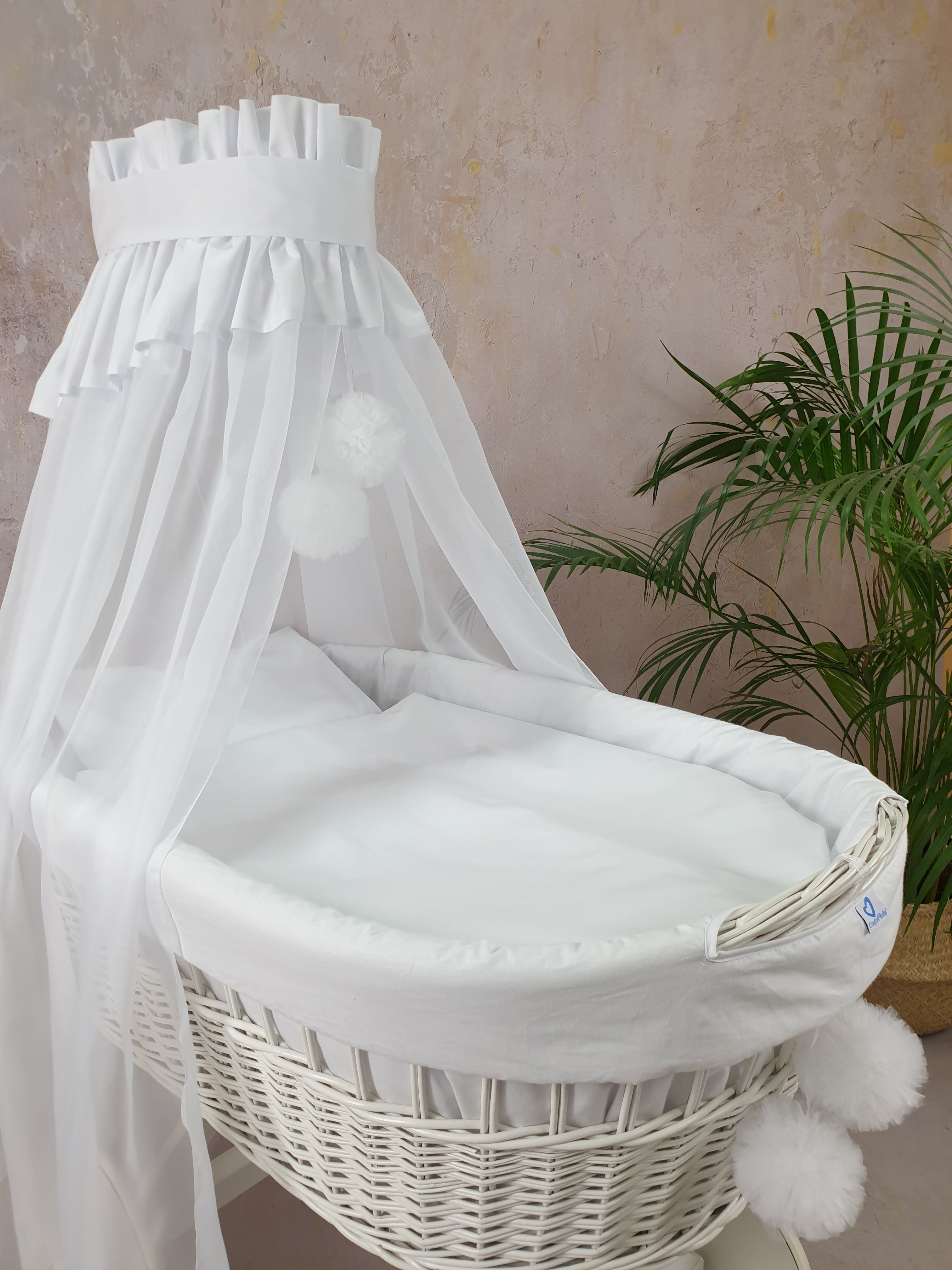 Vestidura para moisés de mimbre 5 piezas con dosel blanco algodón