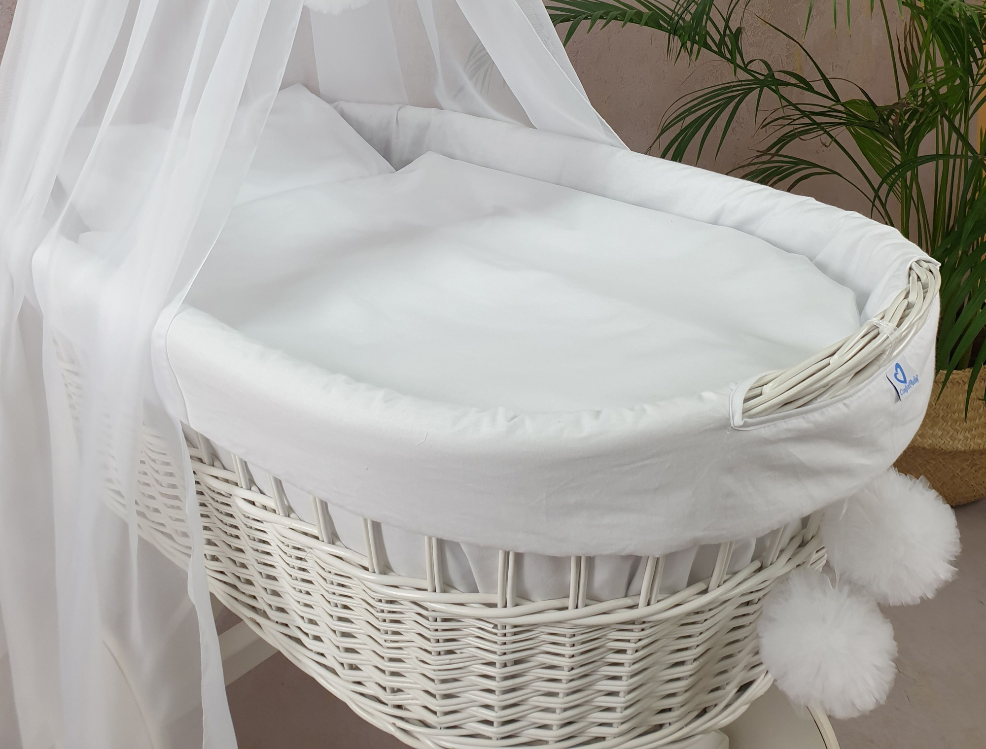 Vestidura para moisés de mimbre 5 piezas con dosel blanco algodón - foto 3