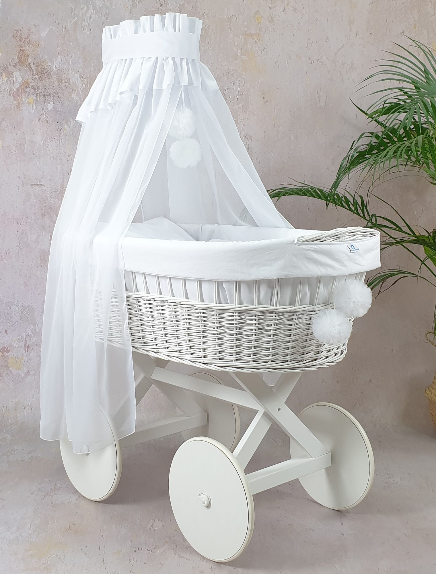 Vestidura para moisés de mimbre 5 piezas con dosel blanco algodón - foto 4