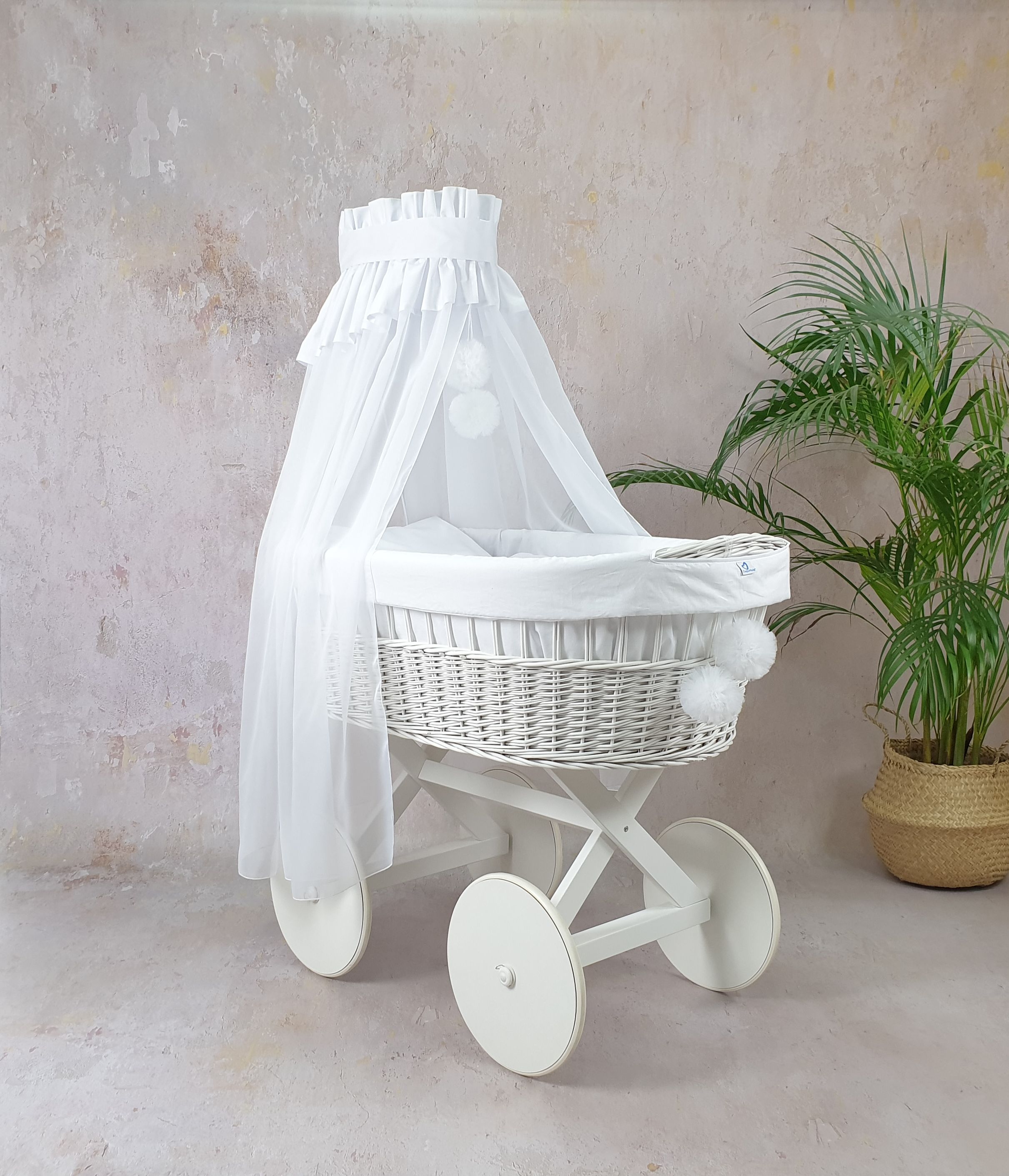 Vestidura para moisés de mimbre 5 piezas con dosel blanco algodón - foto 5