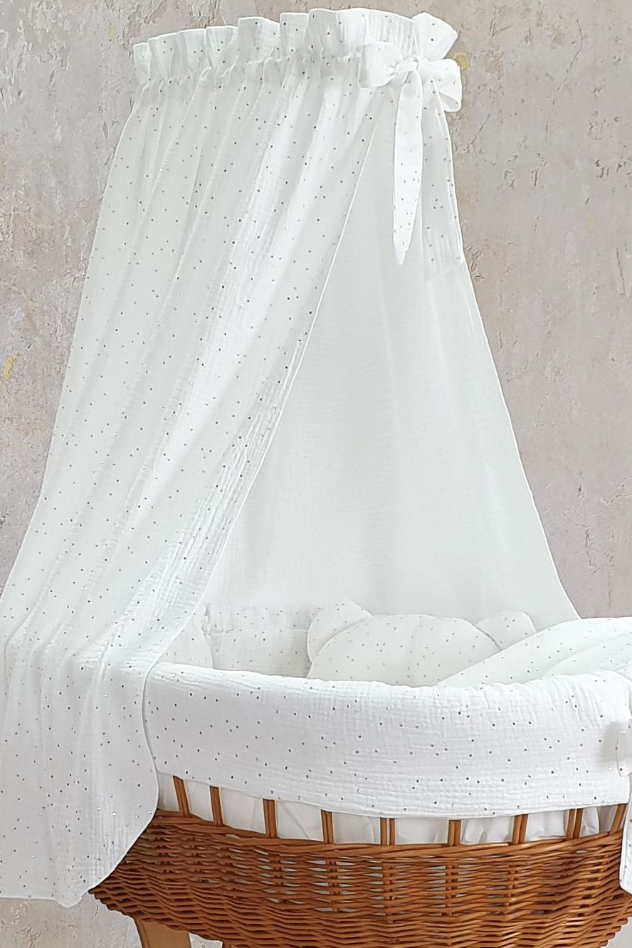 Vestidura para moisés de mimbre 5 piezas con dosel blanco muselina - foto 2