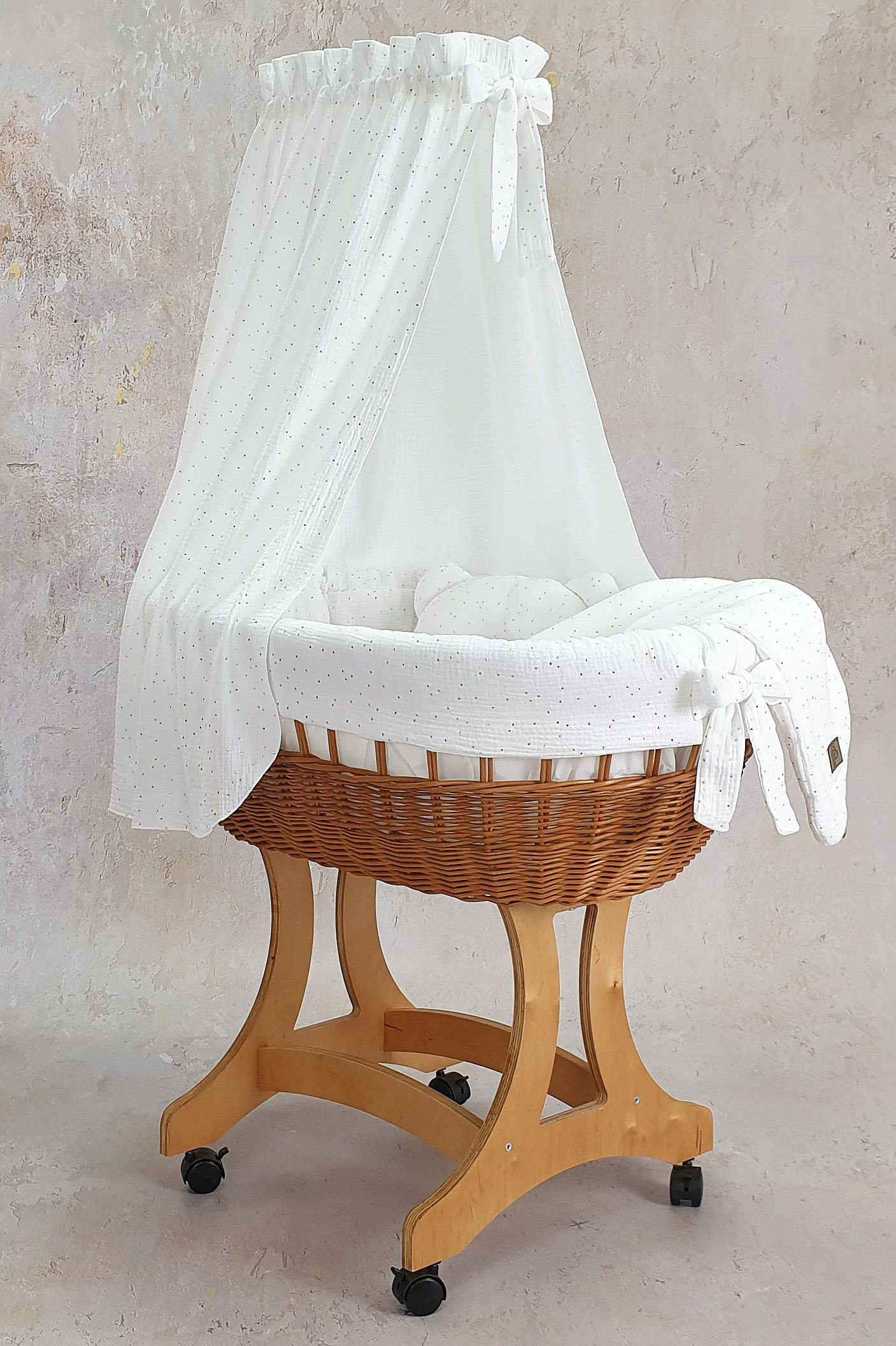 Vestidura para moisés de mimbre 5 piezas con dosel blanco muselina - foto 6