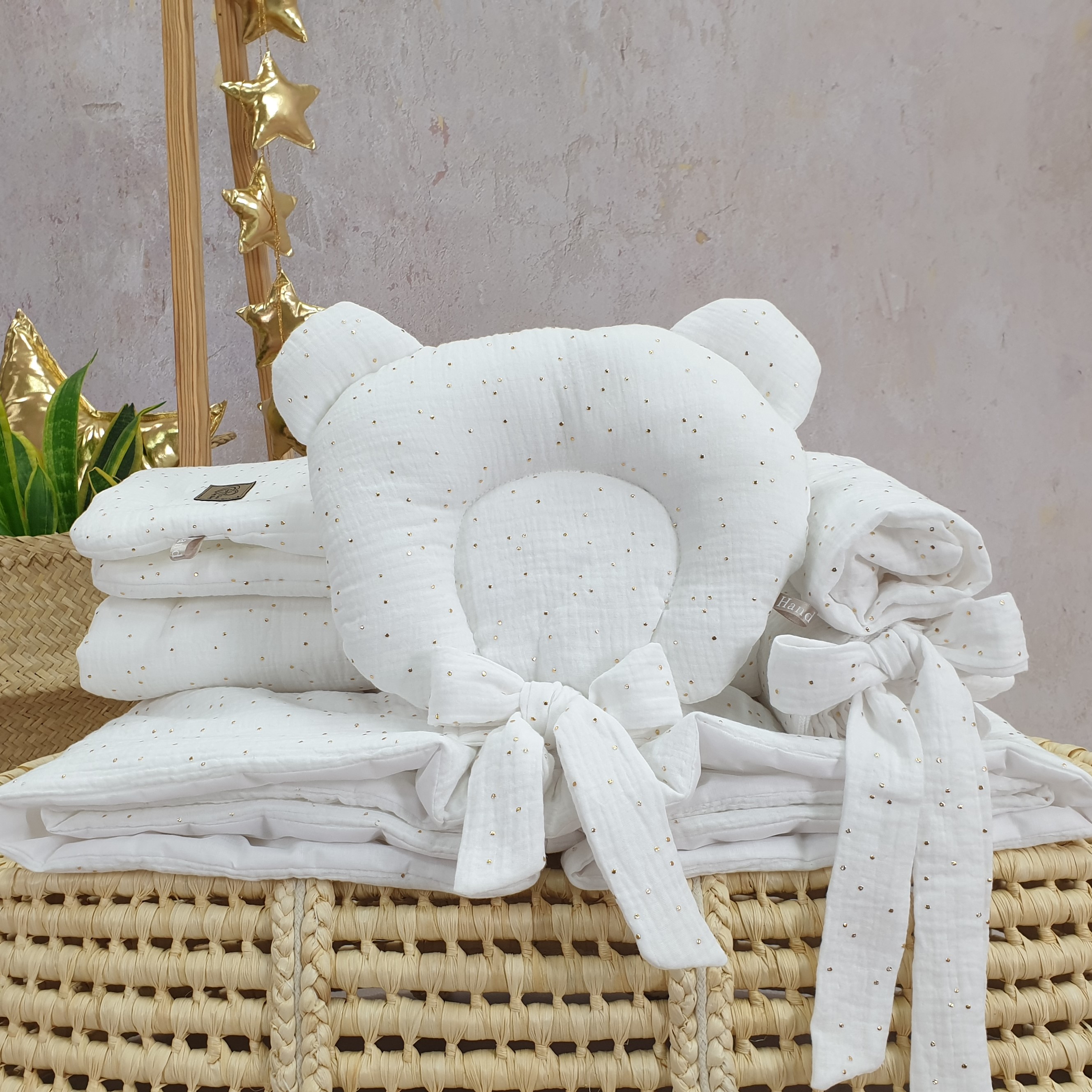Vestidura para moisés de mimbre 5 piezas con dosel blanco muselina - foto 7