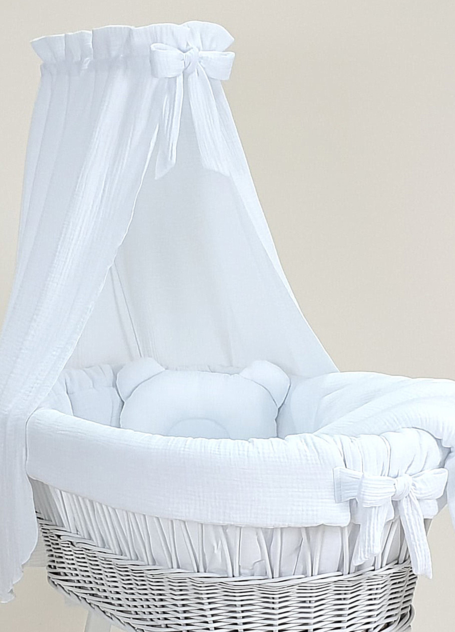 Vestidura para moisés de mimbre 5 piezas con dosel blanco muselina serie MWEHIM