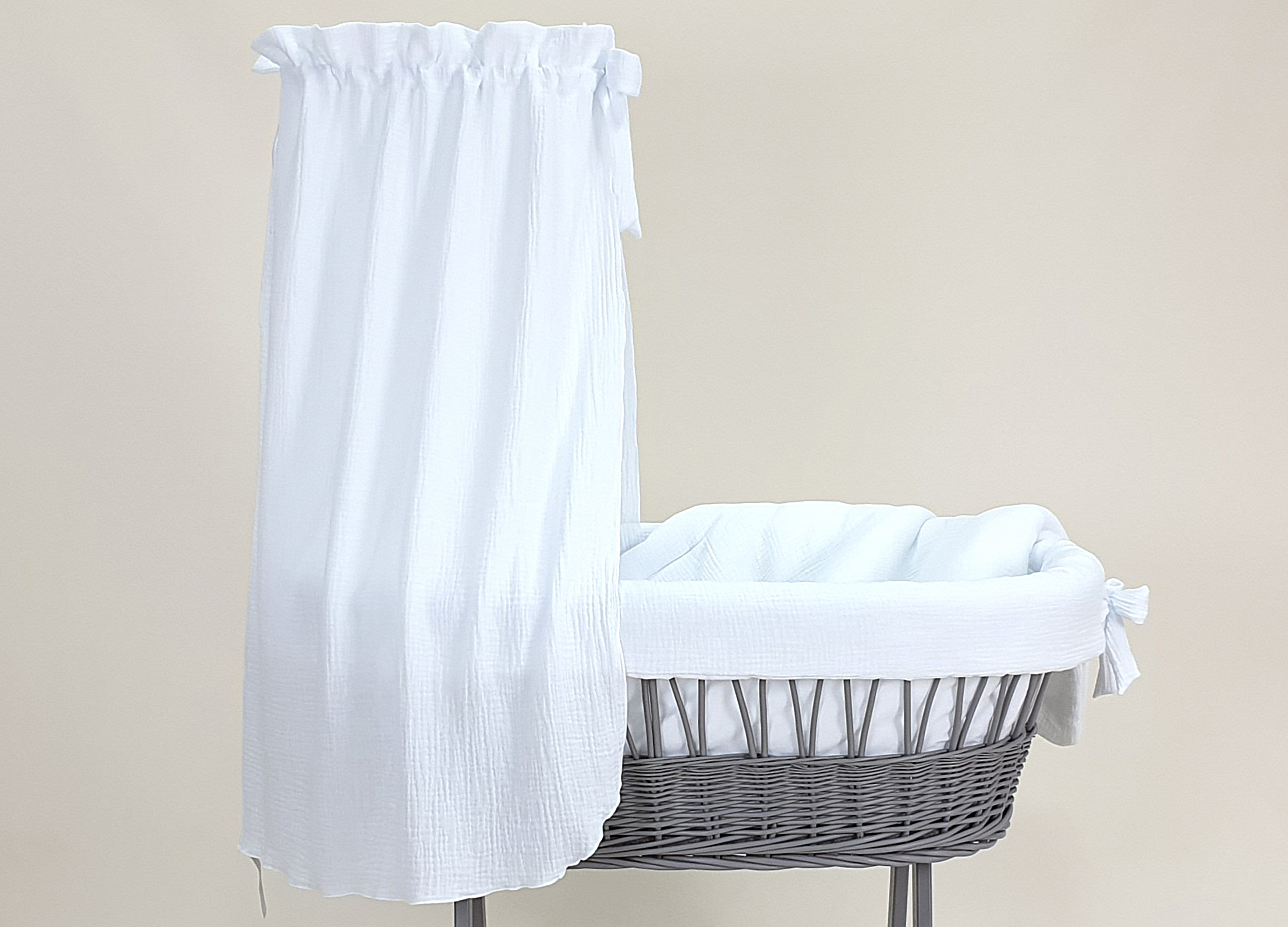 Vestidura para moisés de mimbre 5 piezas con dosel blanco muselina serie MWEHIM - foto 4