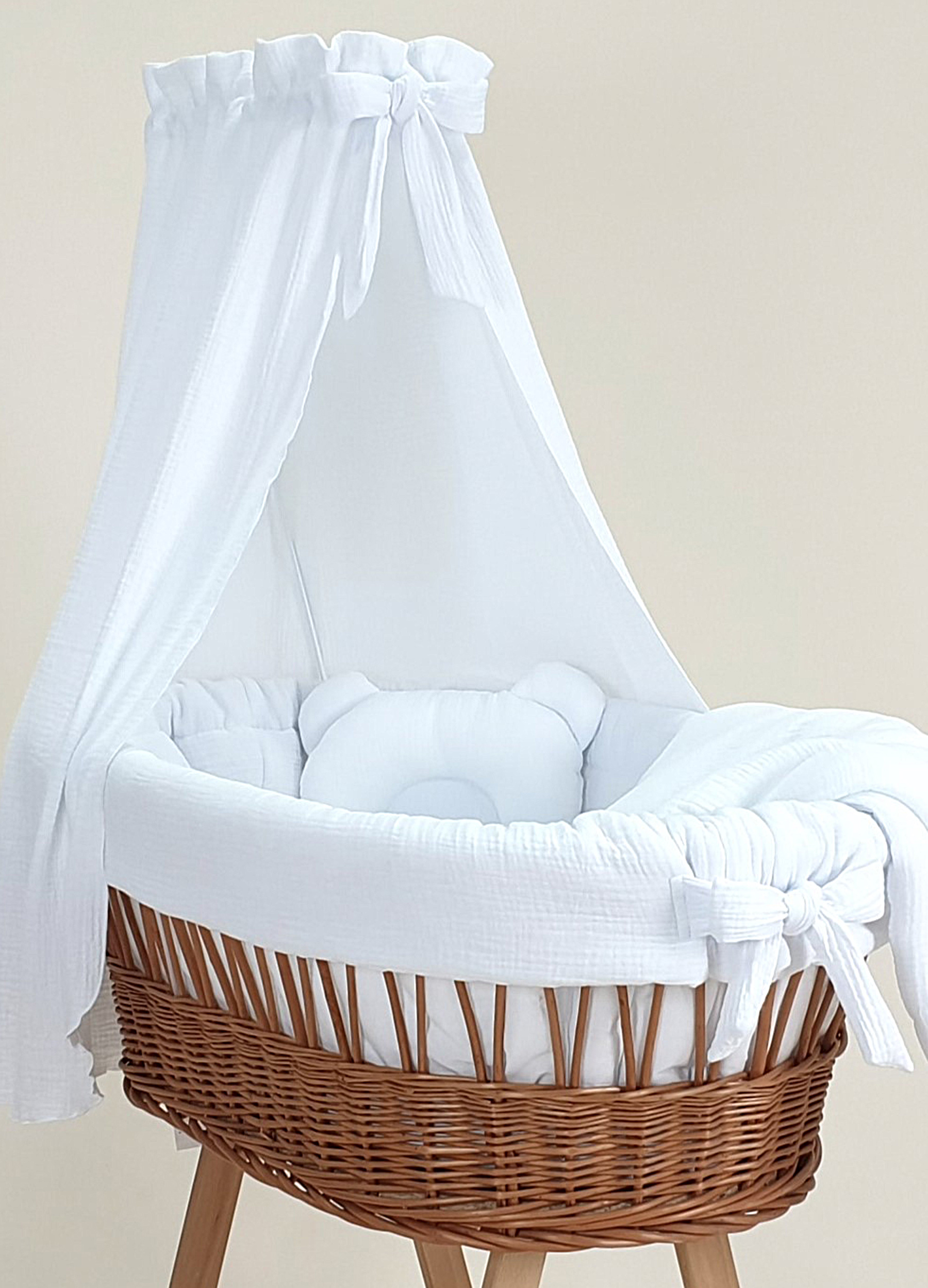 Vestidura para moisés de mimbre 5 piezas con dosel blanco muselina serie MWEHIM - foto 5