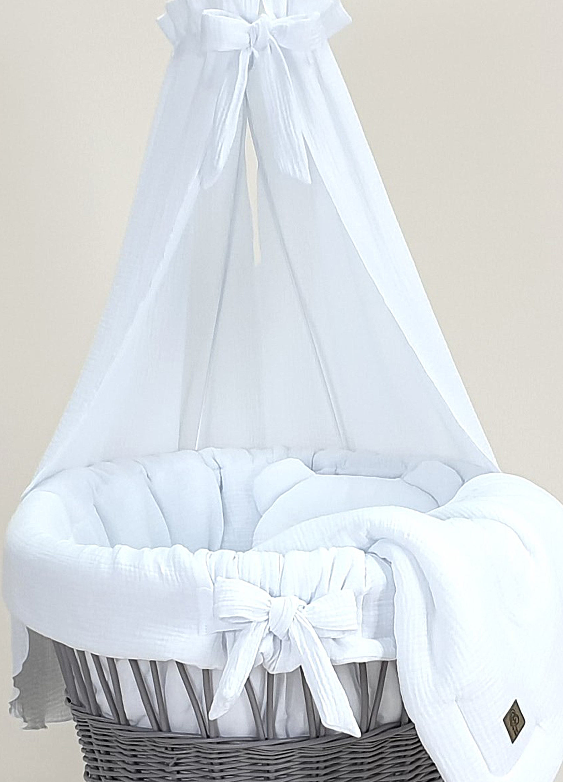 Vestidura para moisés de mimbre 5 piezas con dosel blanco muselina serie MWEHIM - foto 6
