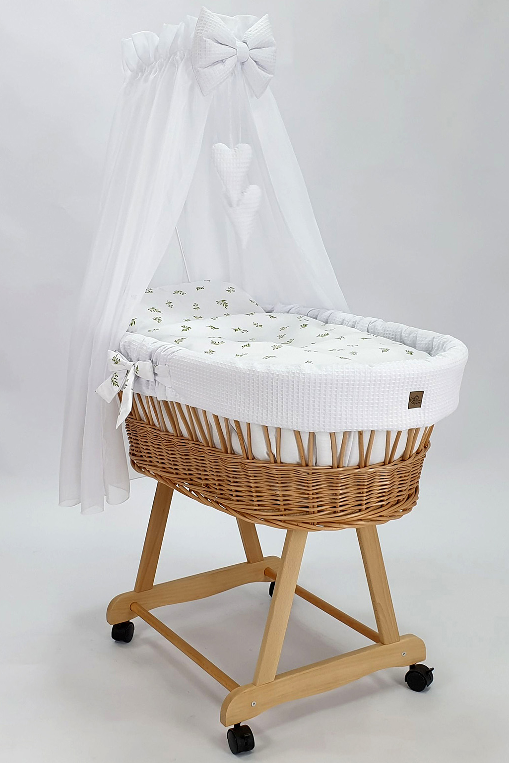 Vestidura para moisés de mimbre 5 piezas con dosel blanco tejido waffle serie BBIHIM