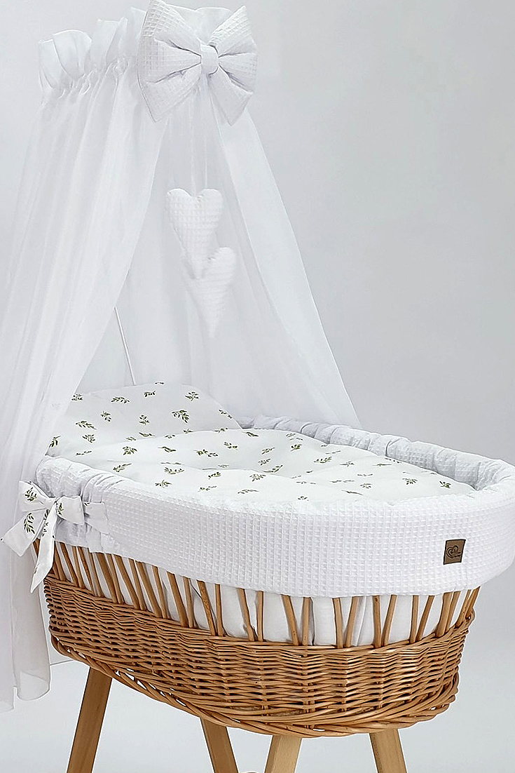 Vestidura para moisés de mimbre 5 piezas con dosel blanco tejido waffle serie BBIHIM - foto 3