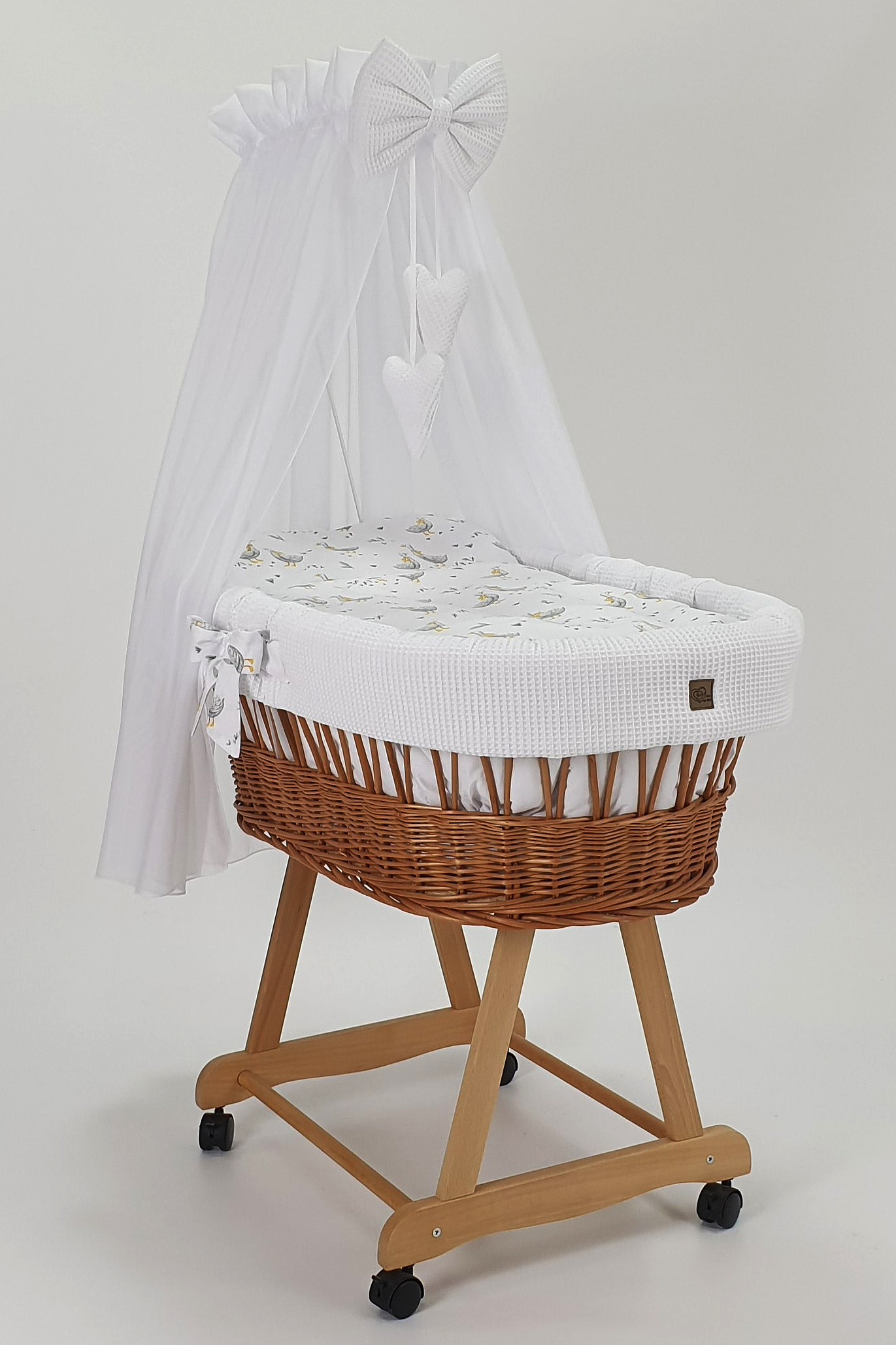 Vestidura para moisés de mimbre 5 piezas con dosel blanco tejido waffle serie BBIHIM2 - foto 2