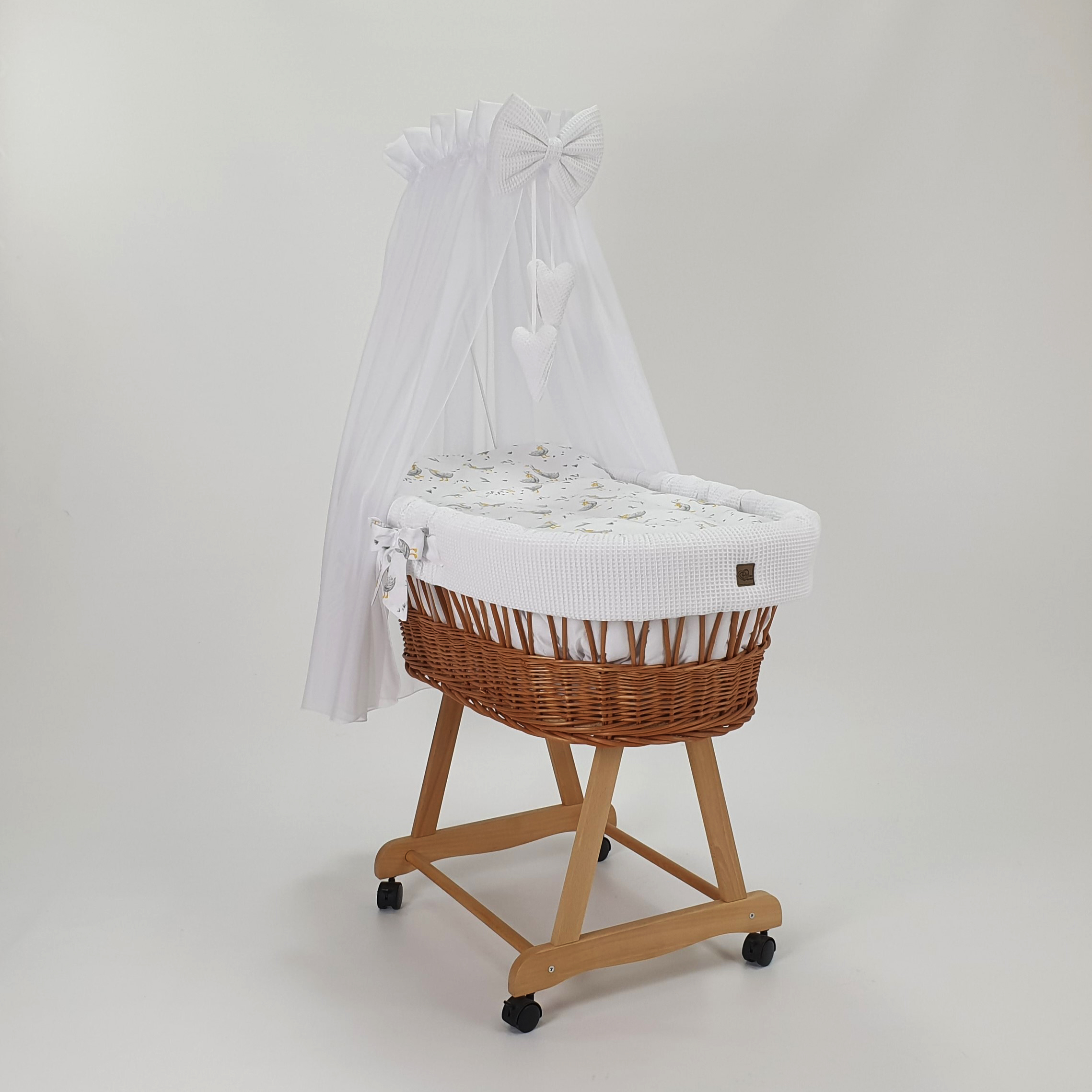 Vestidura para moisés de mimbre 5 piezas con dosel blanco tejido waffle serie BBIHIM2 - foto 3
