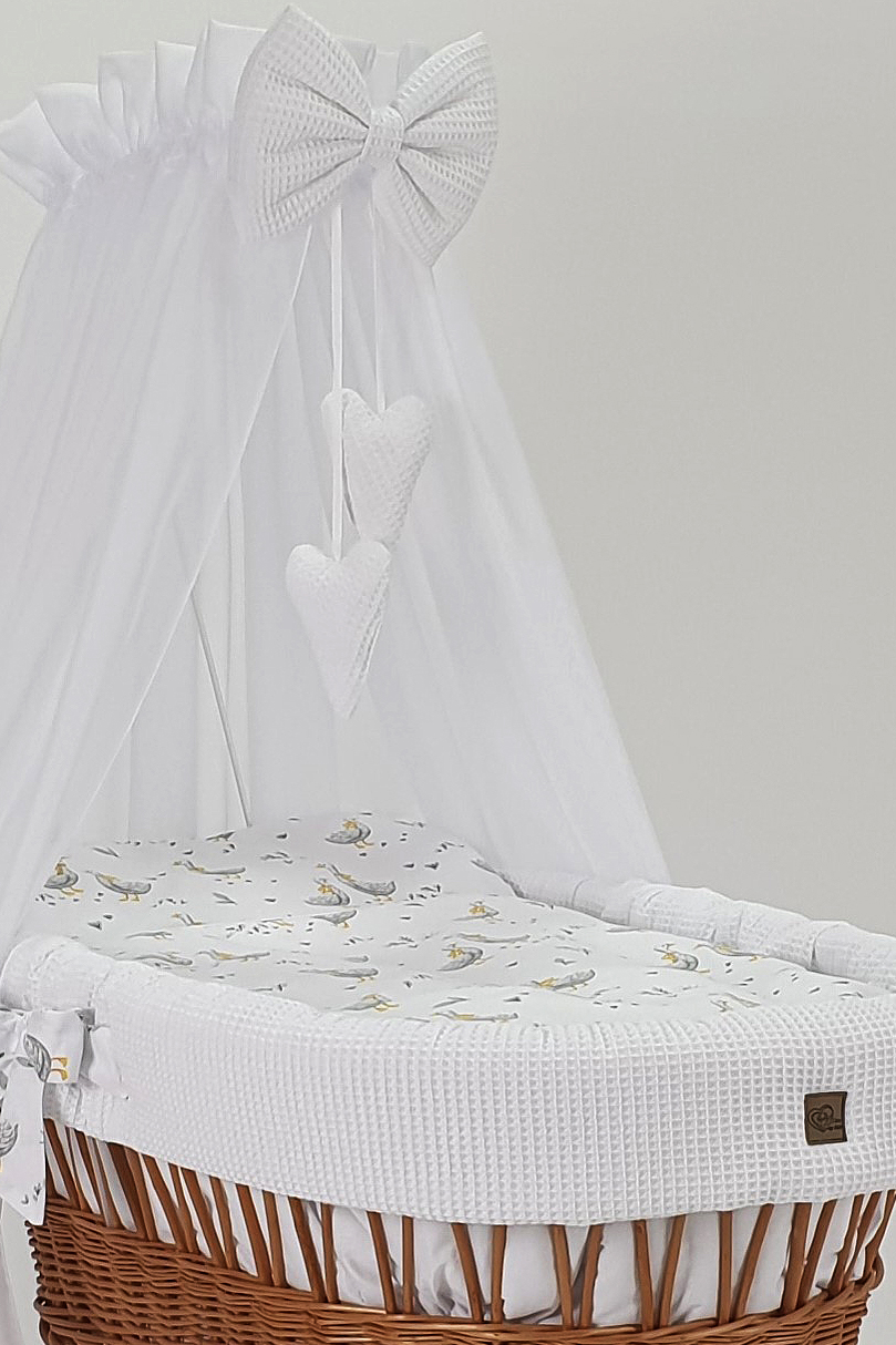 Vestidura para moisés de mimbre 5 piezas con dosel blanco tejido waffle serie BBIHIM2XL