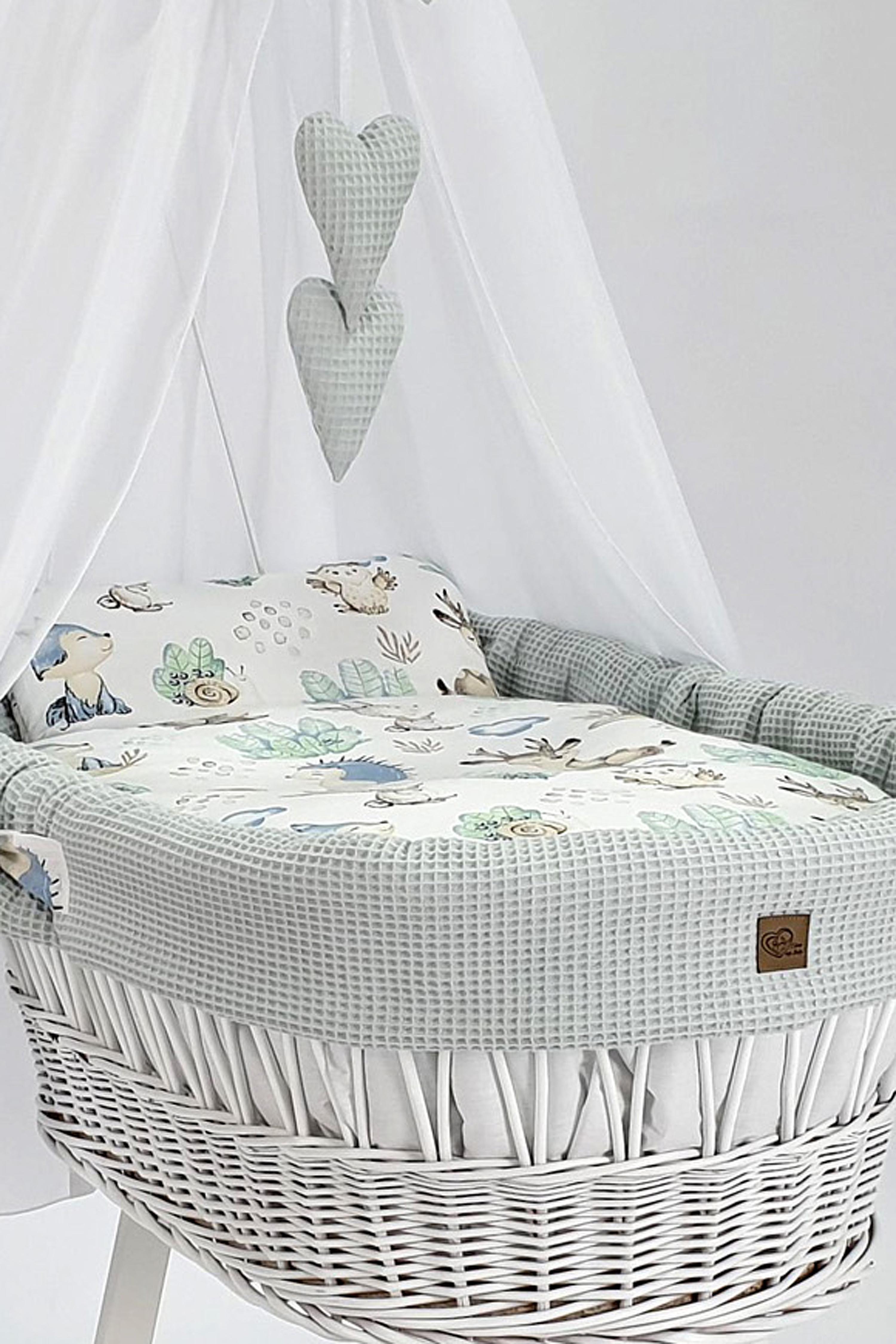 Vestidura para moisés de mimbre 5 piezas con dosel blanco, gris tejido waffle serie BGRHIMXL - foto 3