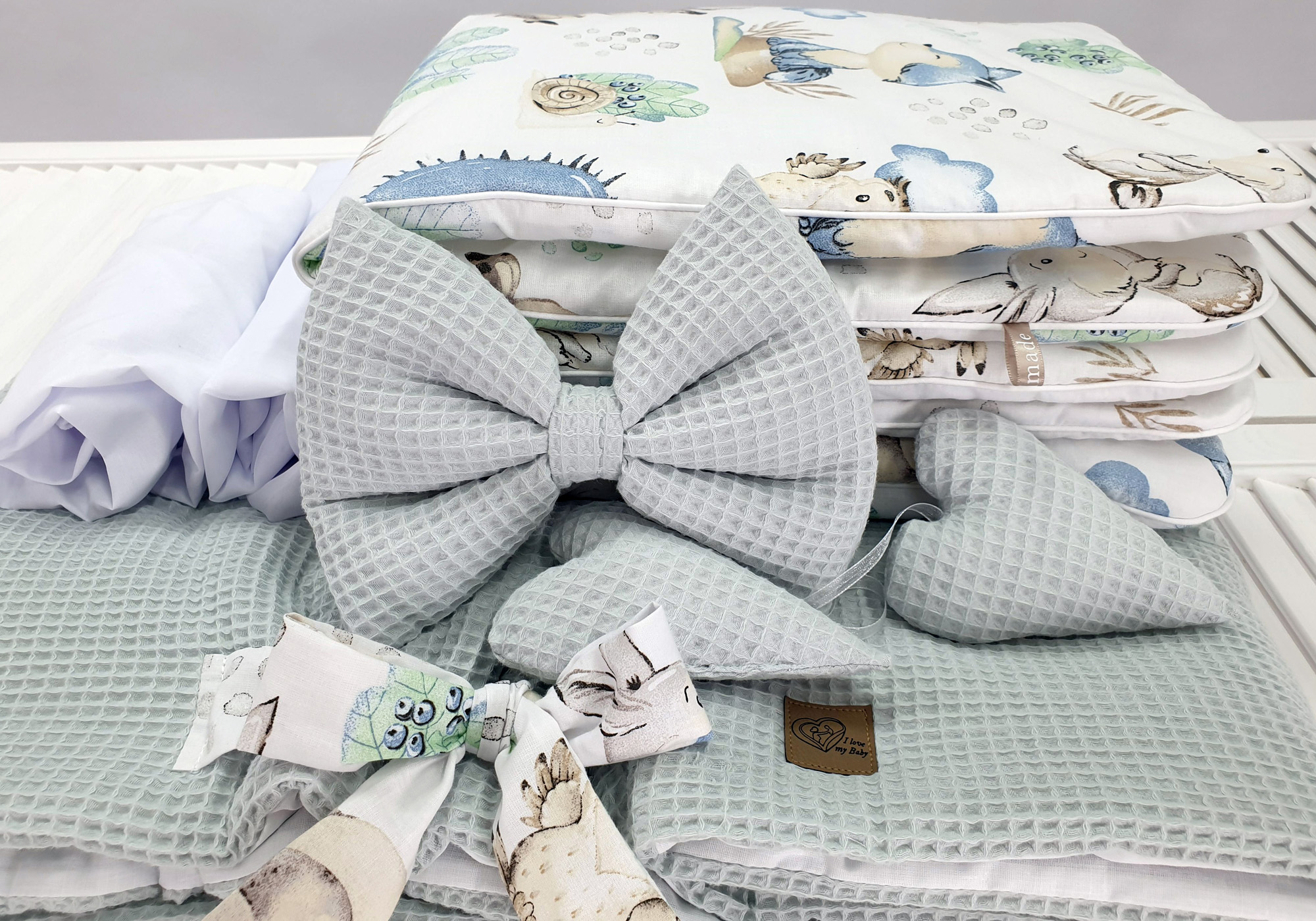 Vestidura para moisés de mimbre 5 piezas con dosel blanco, gris tejido waffle serie BGRHIMXL - foto 5